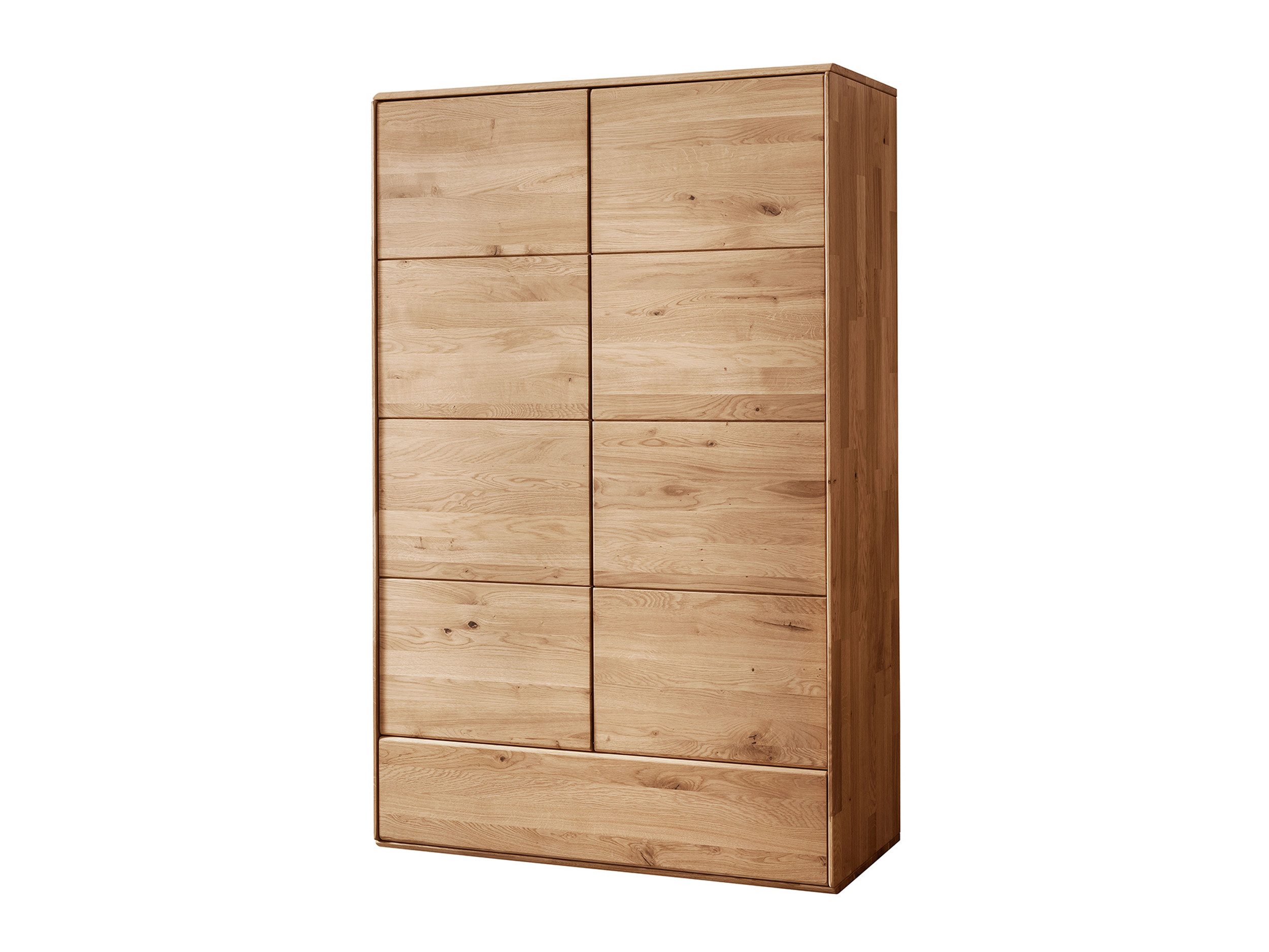 Massivart® Highboard 100 cm Breite Massivholz Wildeiche geölt »SKOV«, 2 Drehtüren · 3 Einlegeboden · 1 Schublade · viel Stauraum