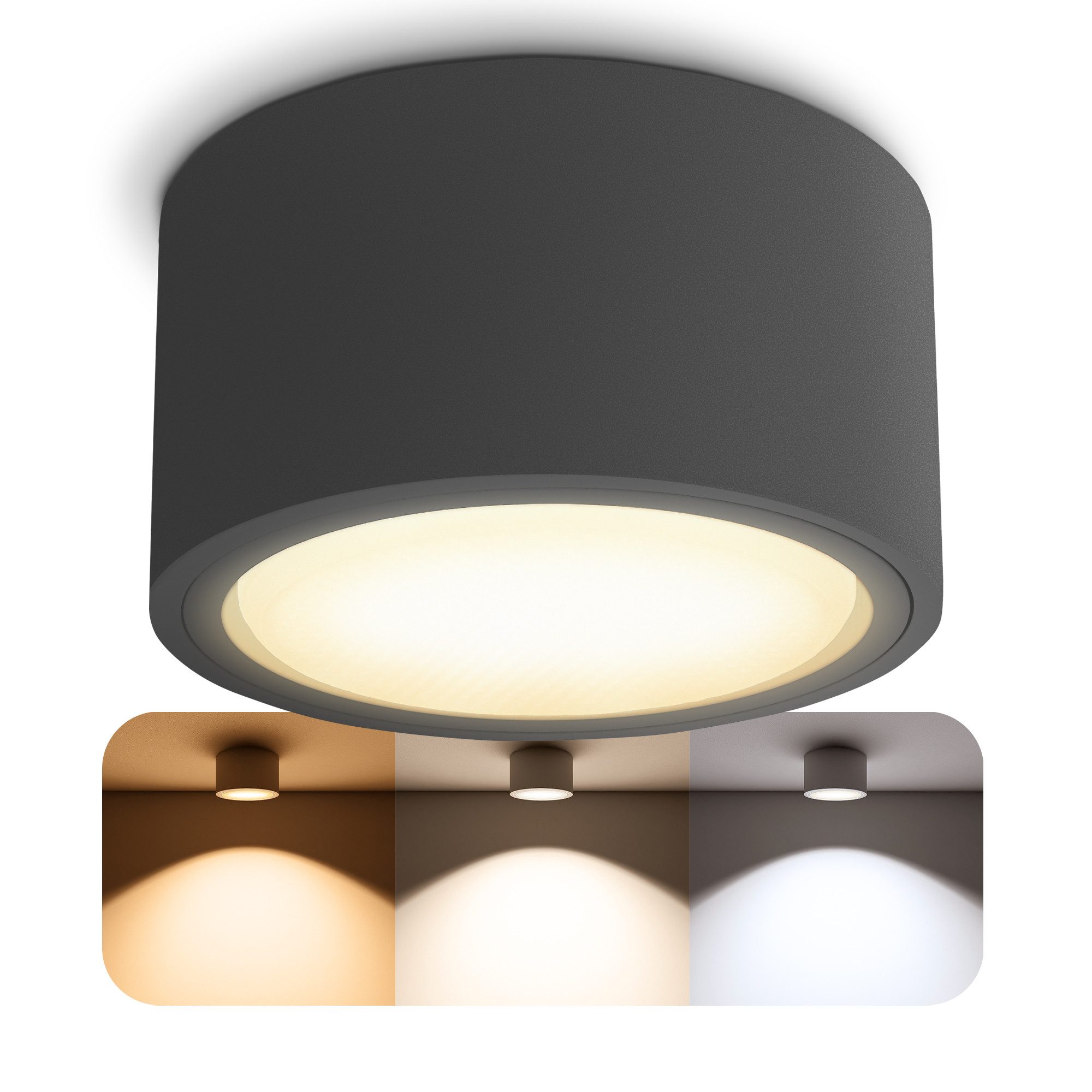 SSC-LUXon LED Aufbaustrahler CELI-X Deckenspot anthrazit LED GX53 dimmbar 3 Lichtmodi Deckenlampe, Tageslichtweiß, Warmweiß, Neutralweiß