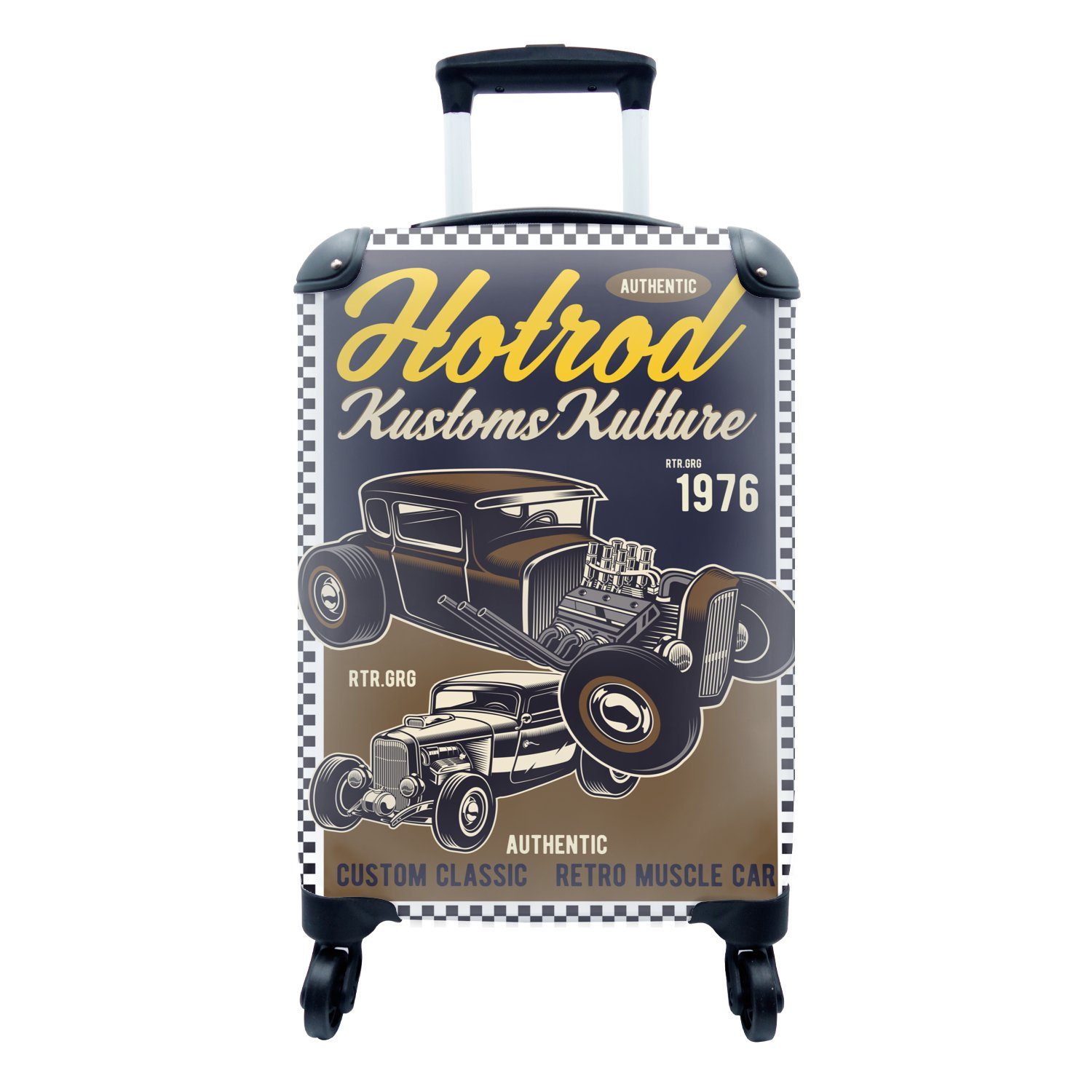 - 4 - Ferien, Auto rollen, Mancave Vintage Rollen, Trolley, MuchoWow Handgepäckkoffer mit für Reisetasche Reisekoffer - Gelb, Handgepäck