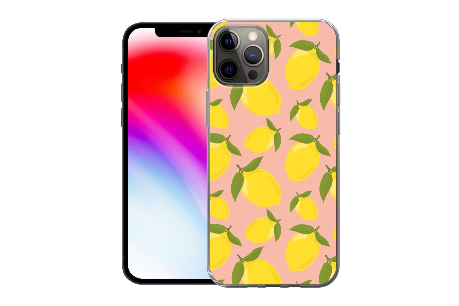MuchoWow Handyhülle für Apple iPhone 13 Pro Zitronen - Gelb - Rosa - Muster - Obst, Smartphone-Bumper, Print, Handy Schutzhülle Dünn