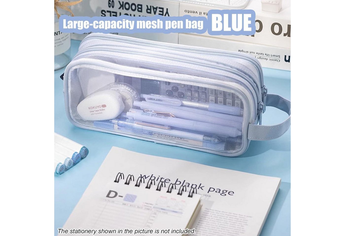 Thumbnail - LuxusKollektion Organisationsmappe Durchsichtiges Feder-Mäppchen Groß Blau für Schule und Büro
