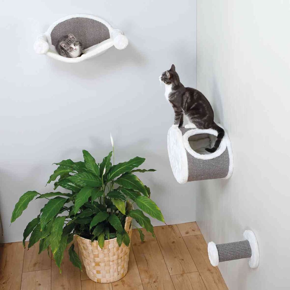 TRIXIE Katzen-Hängematte Hängematte zur Wandmontage - weiß/grau - 54 × 28 × 33 cm