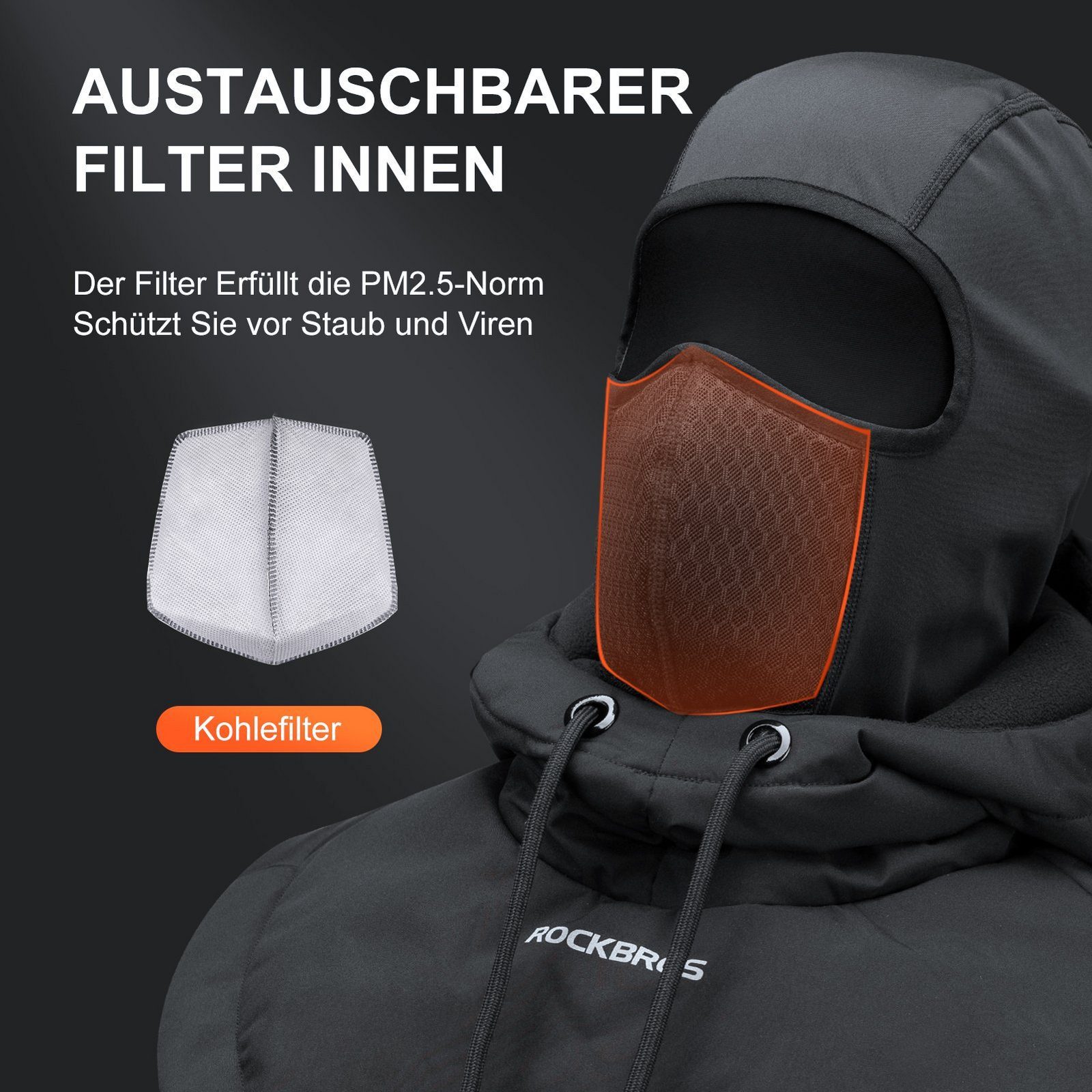 ROCKBROS Sturmhaube Gesichtshaube Sport Wintermütze Warm Winddicht (Balacla günstig online kaufen