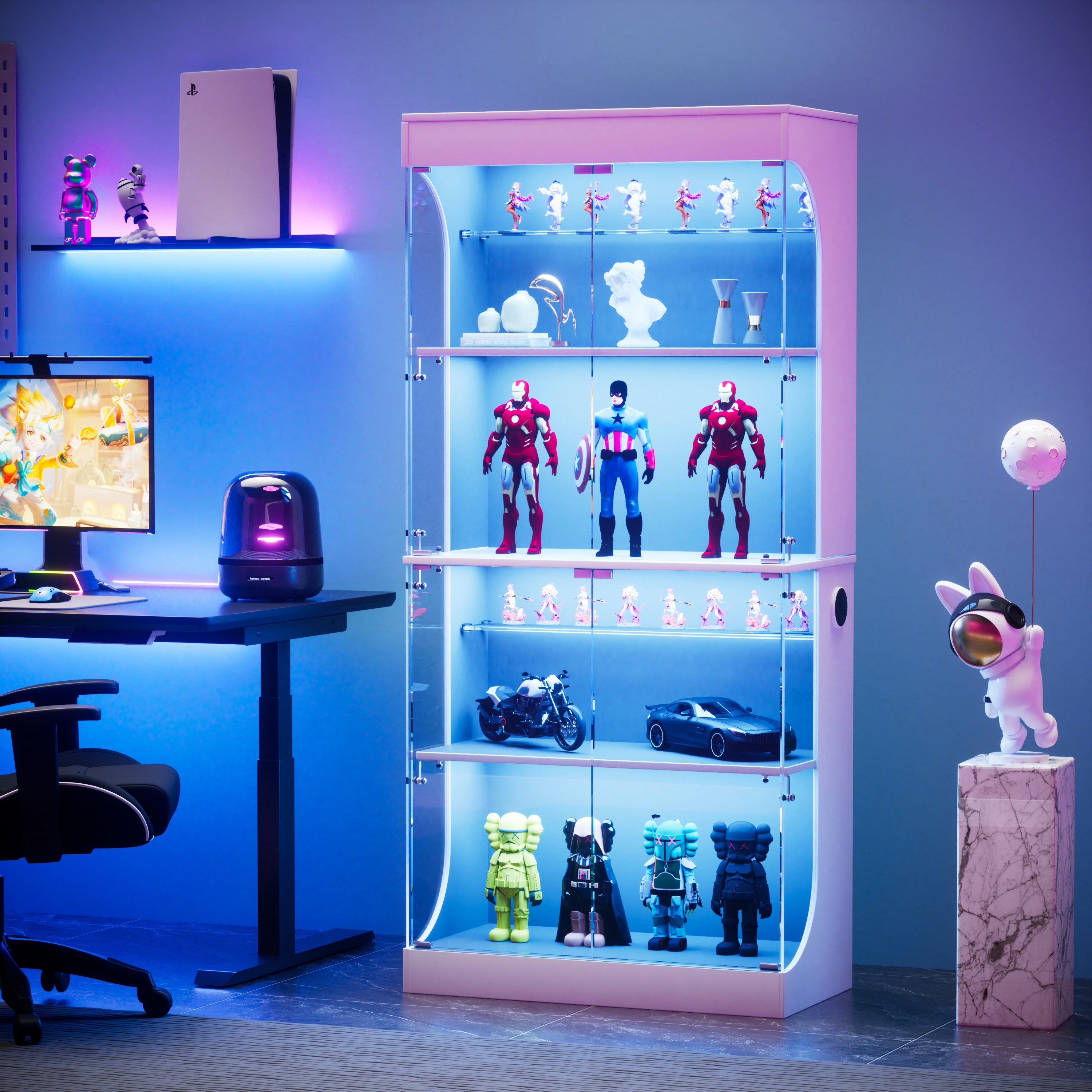 STILVORA Hochschrank Glasvitrine mit Stauraum Highboard LED-Beleuchtung, weiß (Glasvitrine mit LED, Sensor, USB-C, 80×35×165cm, Glastüren, Ladestation, 3 Lichtfarben, 2 Einlegeböden) Für Wohnzimmer, Schlafzimmer, Arbeitszimmer, Ausstellungsraum