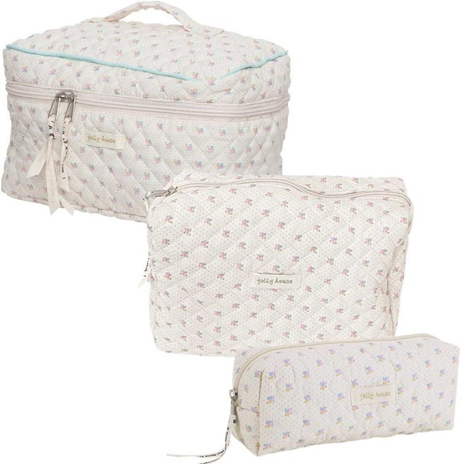 LuxusKollektion Kosmetiktasche 3-teiliges Reise Kosmetiktaschen Set Kawaii Blumenmuster Aesthetic