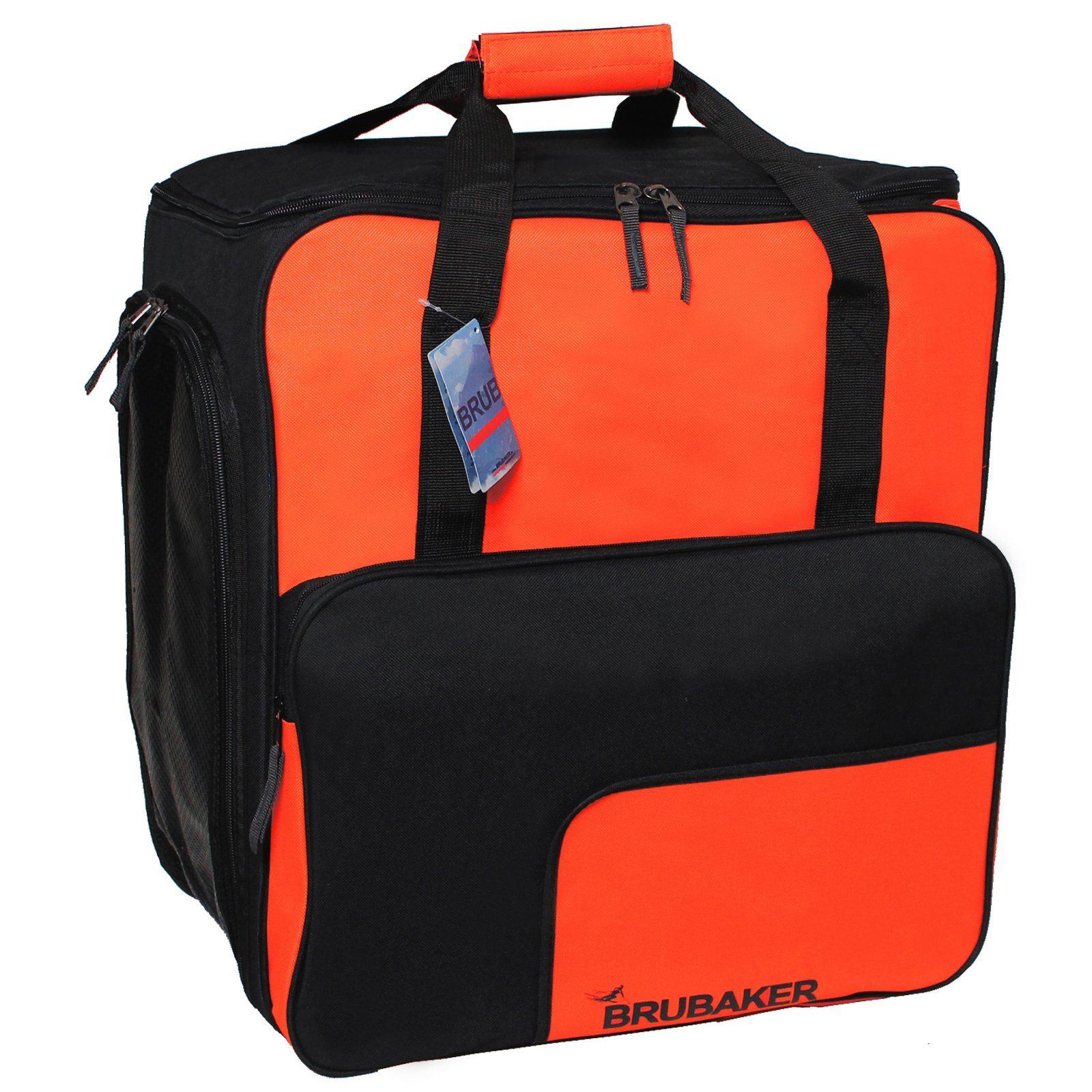 BRUBAKER Sporttasche Skischuhtasche, Skitasche für Skistiefel (1-tlg., reißfest und schnittfest), Komfort Stiefeltasche mit Rucksackfunktion für Skischuhe, Helmtasche, Ski Rucksack Tasche Orange und Schwarz