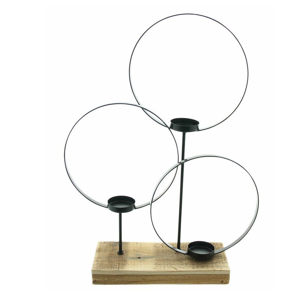 Home-trends24.de Windlicht Windlicht Kreise Kerzenhalter Beleuchtung Leuchte Teelichthalter Holz