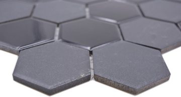 Mosani Bodenfliese Hexagon Sechseck Keramik Mosaik Fliese matt glänzend schwarz