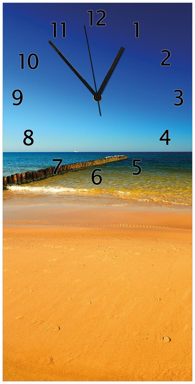Wanduhr Sandstrand in orange - Blaues Meer - Blauer Himmel