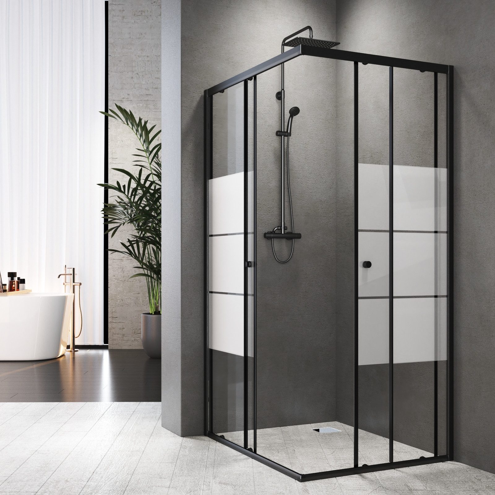 Boromal Eckdusche 80x80 Duschkabine Schwarz 80x80x185cm günstig online kaufen