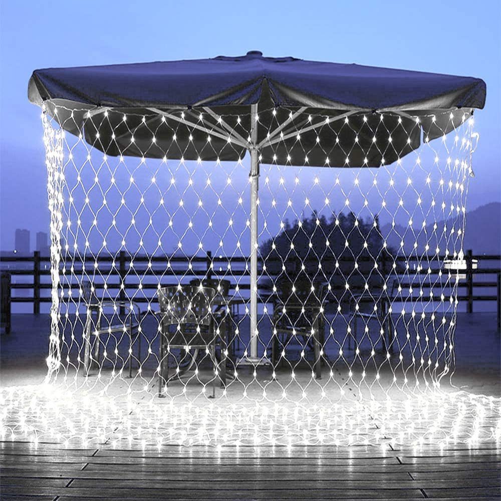 Rosnek LED-Lichtervorhang LED-Lichternetz 1.5X1.5M 2X2M 3X2M 6x4M Outdoor  Wasserdicht, weiß, Mit Tail Plug, Mit 3M Verlängerungskabel