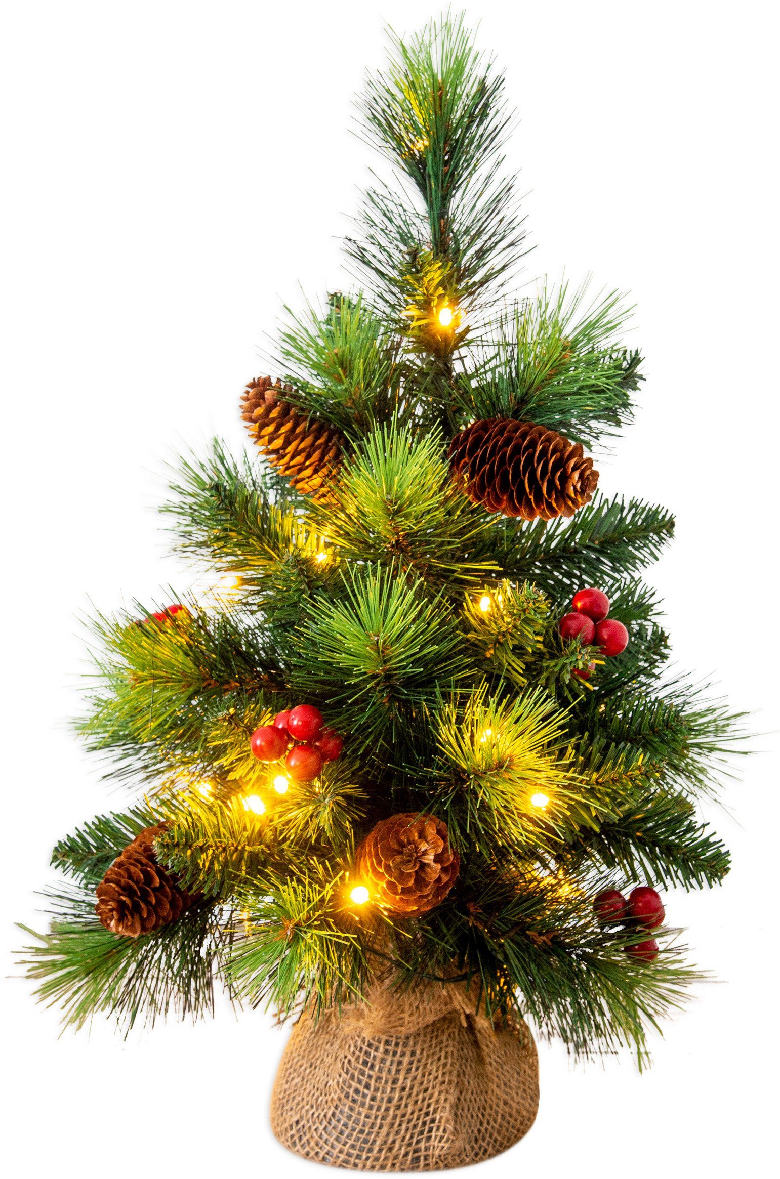 näve LED-Leuchtzweig LED-Weihnachtsbaum mit Beeren und Tannenzapfen,  H.45cm, Weihnachtsdeko, Timer | Standleuchten