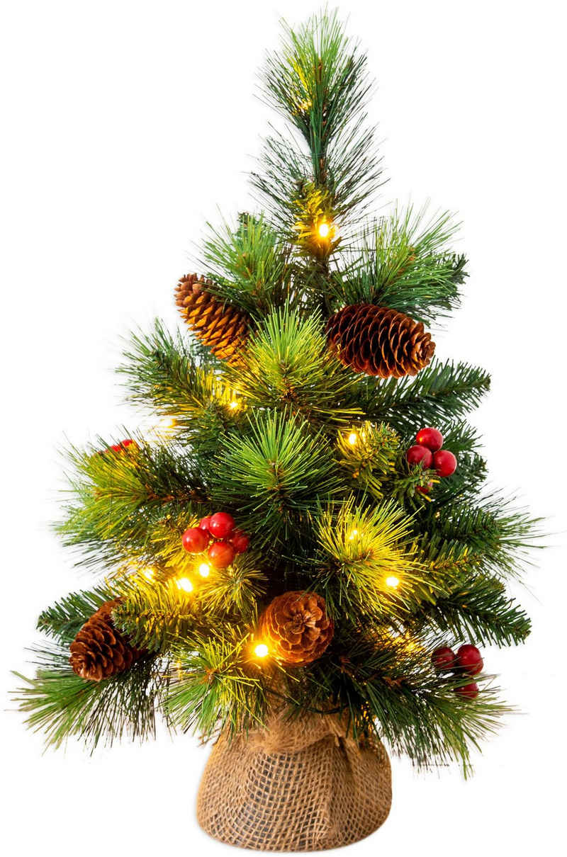 näve LED-Leuchtzweig LED-Weihnachtsbaum mit Beeren und Tannenzapfen, H.45cm, Weihnachtsdeko, Timer