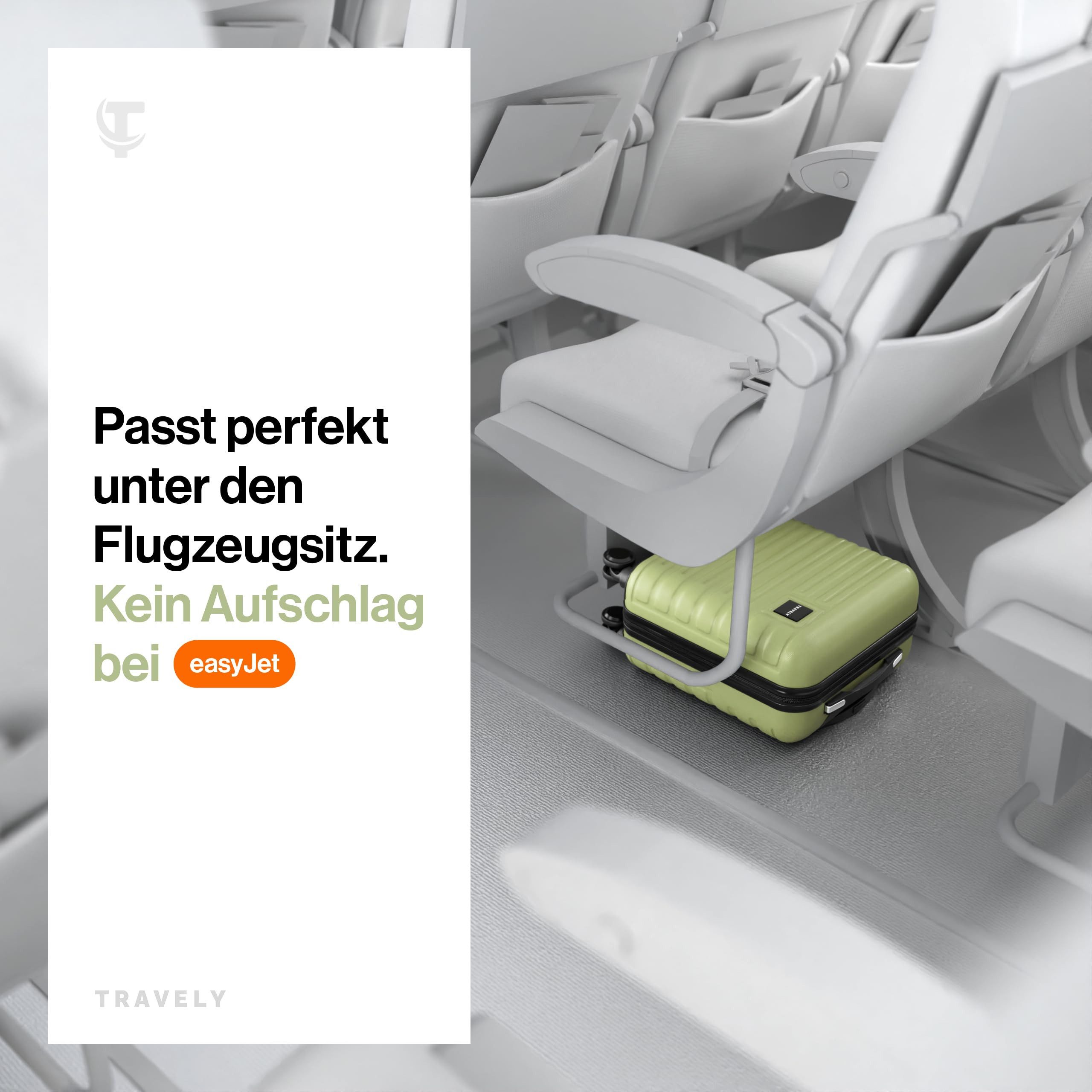 Travely Koffer Polycarbonat Handgepäck Koffer 45x36x20cm - für Easyjet etc, 4 Rollen, Designed in Germany, austauschbare Griffe und Rollen