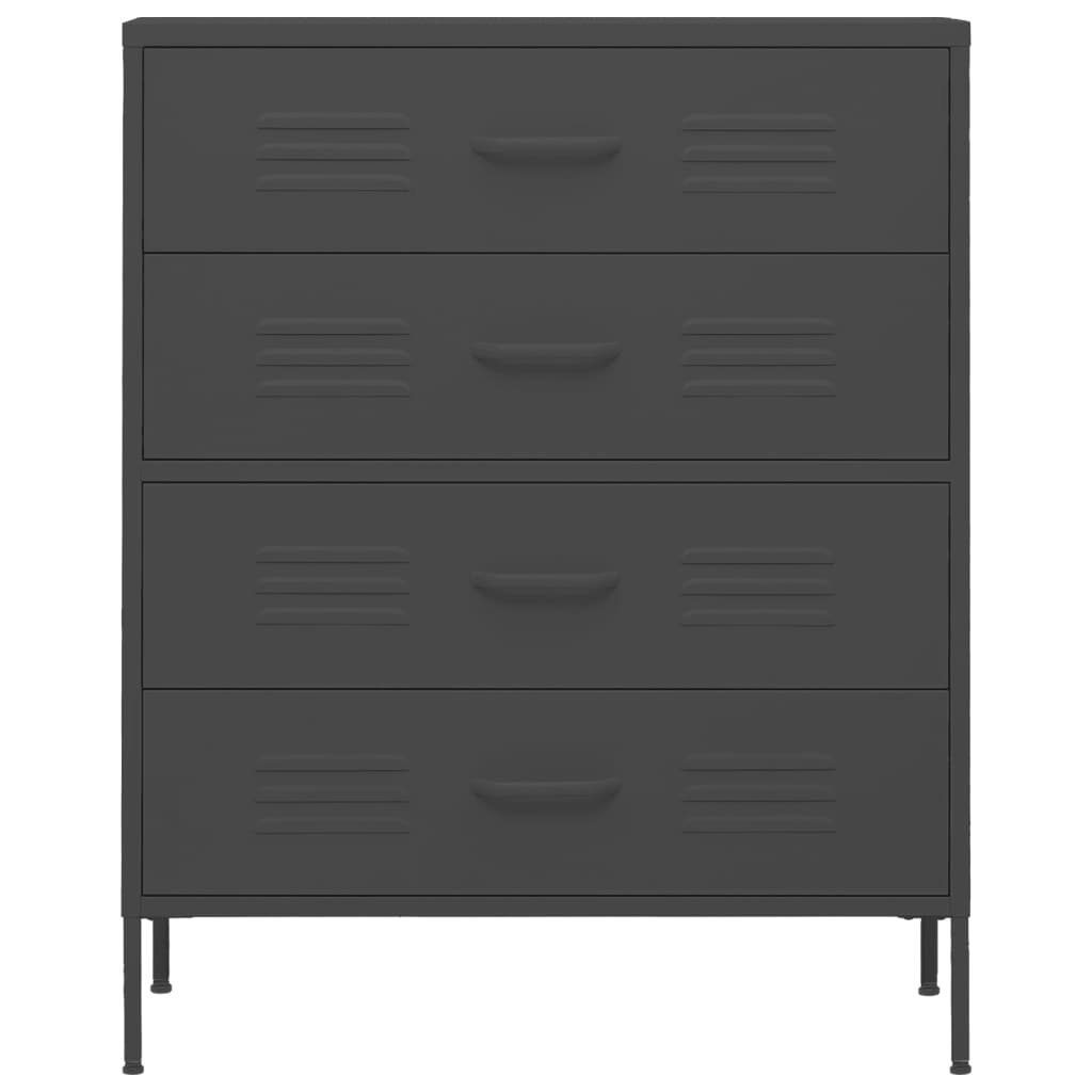 vidaXL Schubkastenkommode aus Stahl in Anthrazit mit 4 Schubladen (BxHxT: 80x102x35 cm)