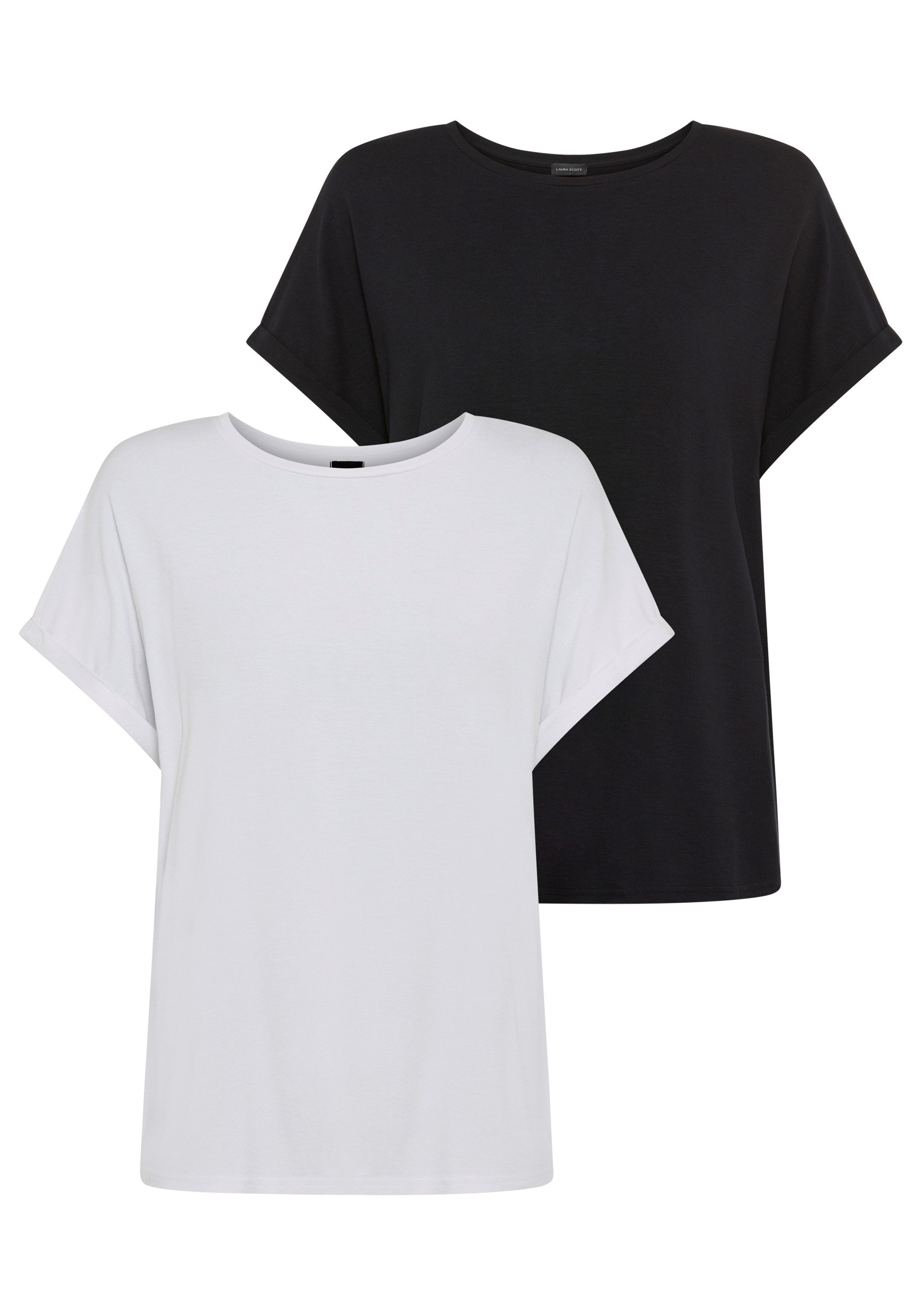 Laura Scott CURVE T-Shirt (2-tlg) im 2er Pack mit modischem Ärmelaufschlag günstig online kaufen