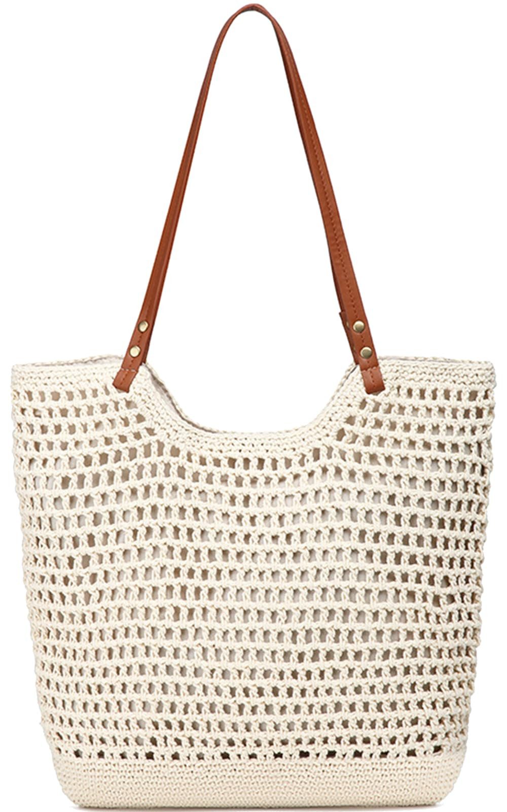 nsihing Strandtasche Damen Große Strandtasche Familie Häkelstrandtaschen, weiche gewebte, Große Stroh-Umhängetasche, Shopper