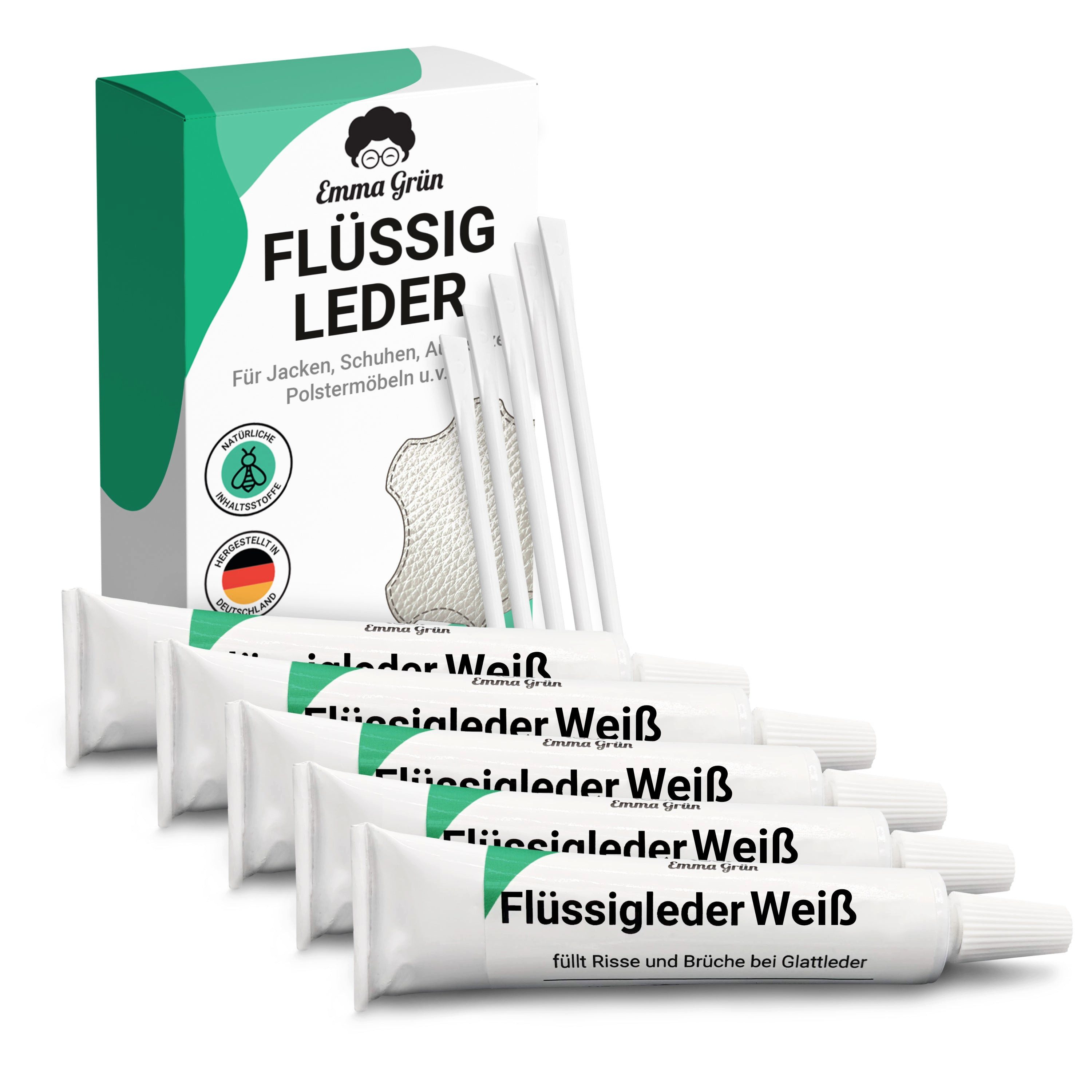 Emma Grün Reparatur-Set Flüssigleder Weiß 7 ml inkl. Spachtel, Set zum Füllen von Rissen & (Brand)Löchern, aus deutscher Manufaktur