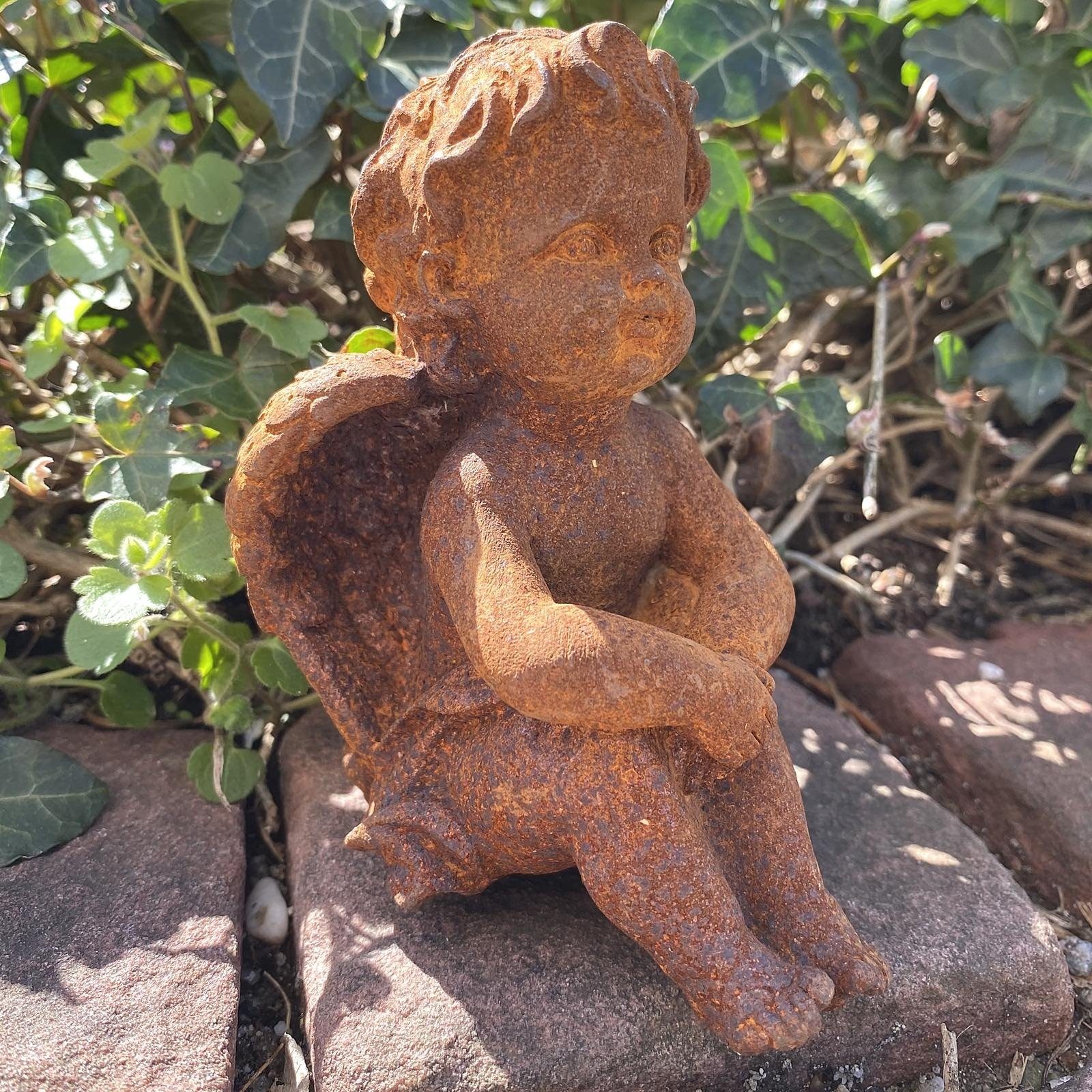 [Beliebte Verkäufe] Aubaho Gartenfigur Skulptur Engel 11cm Dekoration Eisen Figur Engelsfigur Antik-Stil Rost