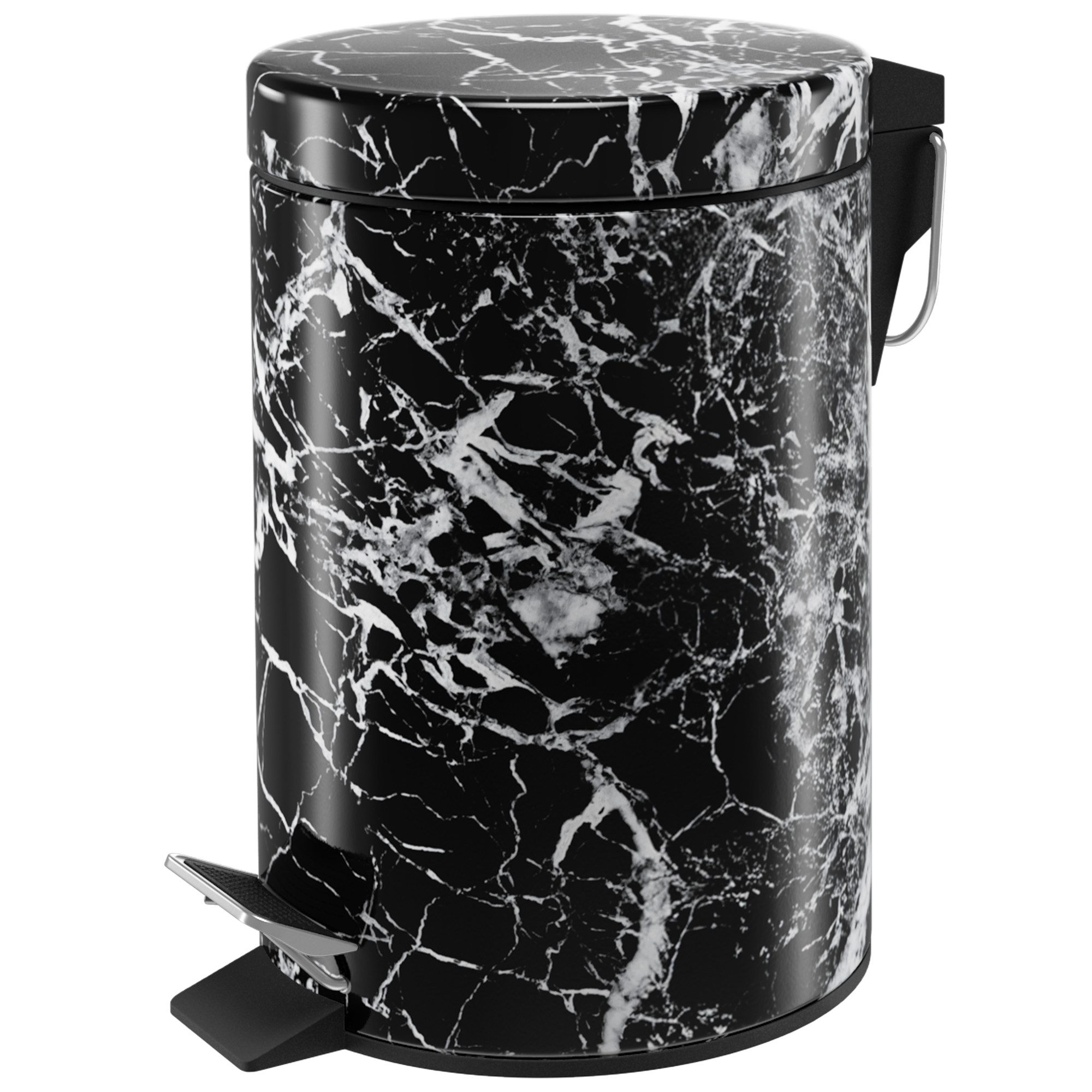 Sanilo Kosmetikeimer Marmor Schwarz, 3 Liter, Bad Mülleimer mit Absenkautomatik & Innenbehälter, Badezimmer Mülleimer, Badmülleimer