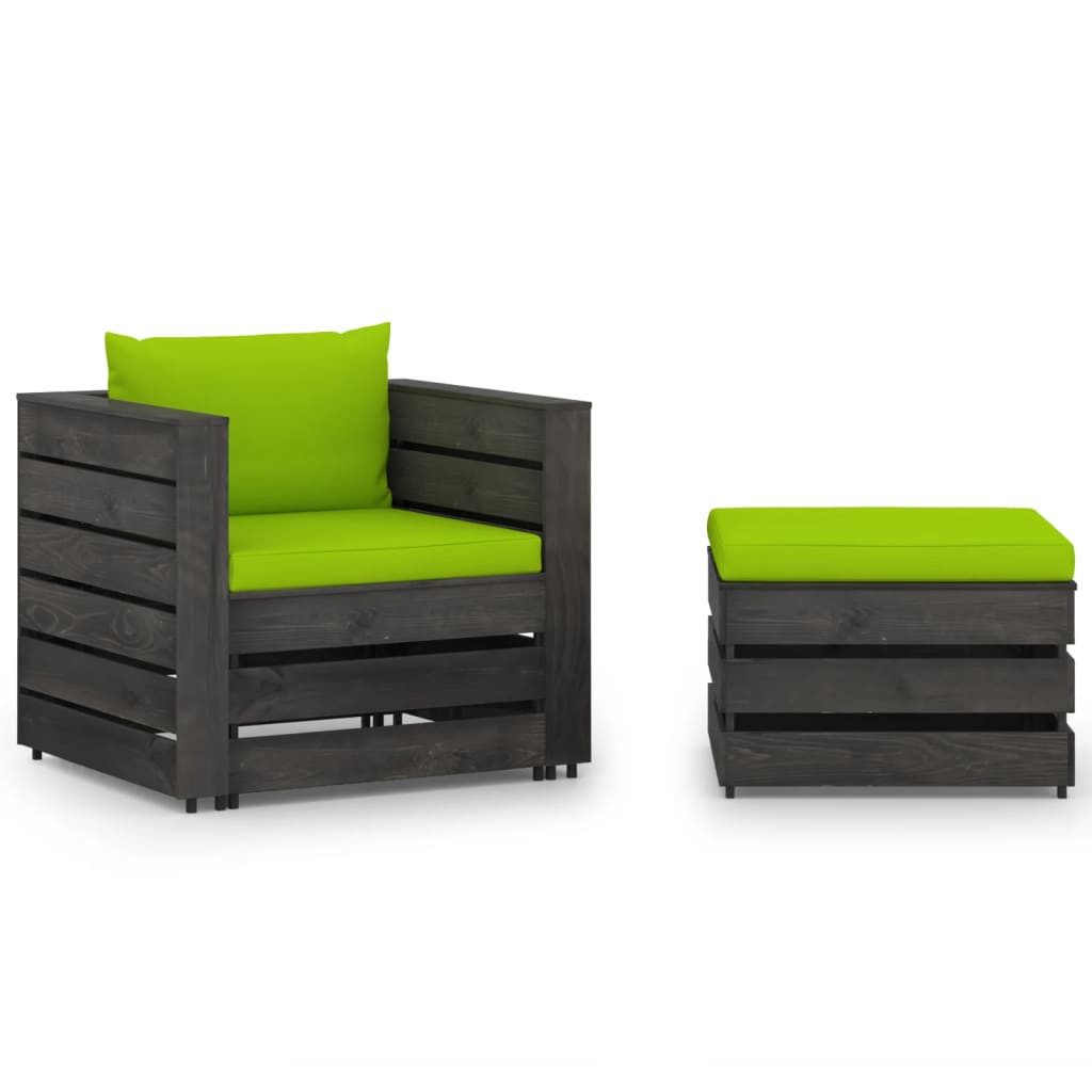 vidaXL Gartenlounge-Set 2-tlg. Garten-Lounge-Set mit Kissen Grau Imprägniertes Holz, (2-tlg)