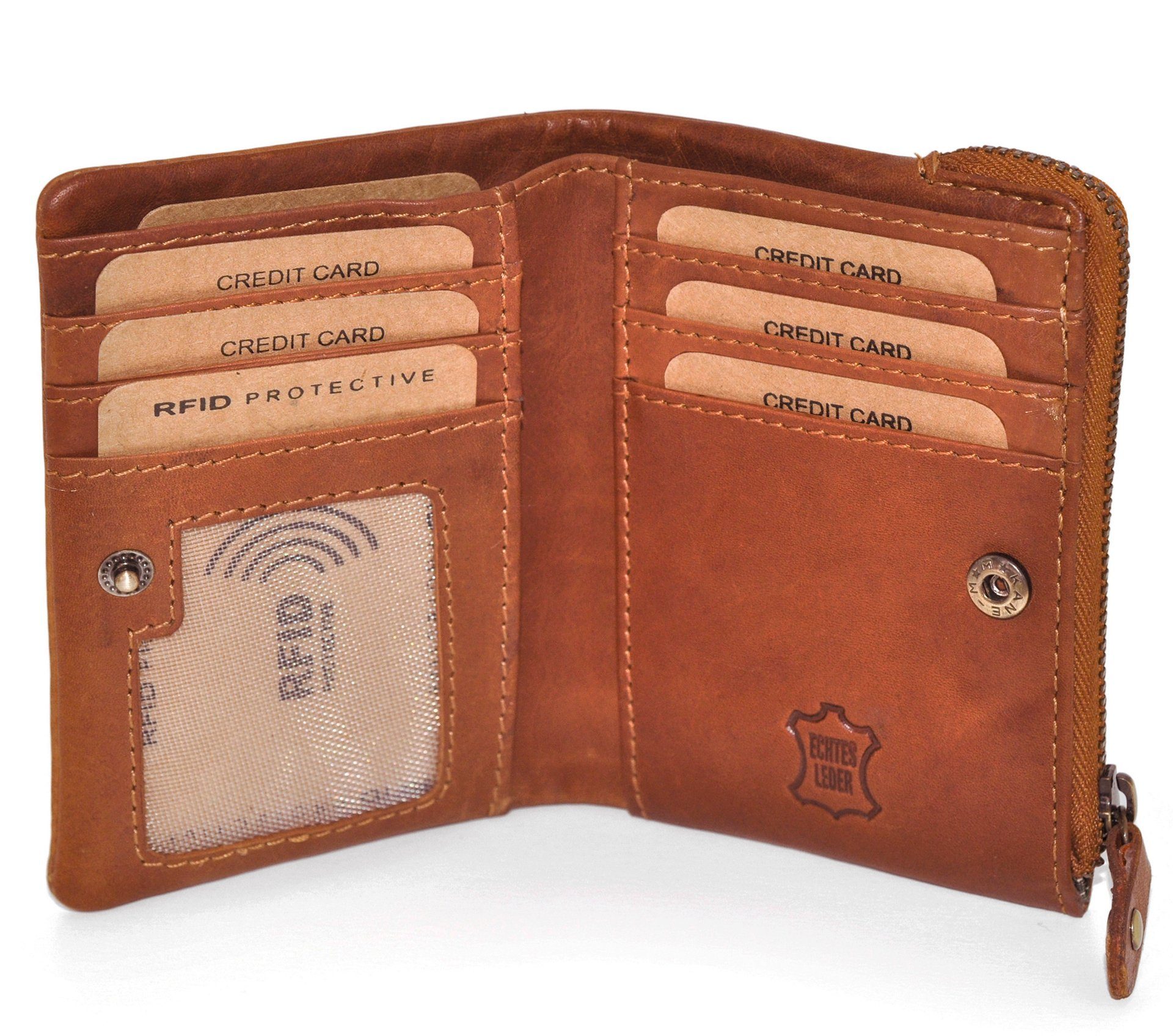 Benthill Geldbörse Klein Echt Leder Geldbeutel RFID Schutz 6 Kartenfächer Slim-Wallet, RFID-Schutz Kartenfächer Münzfach Reißverschlussfach – Bild 3 von 5