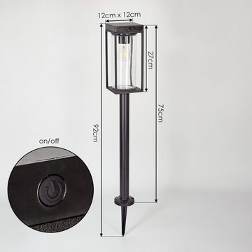 hofstein LED Solarleuchte moderne Stehleuchte aus Metall/Glas in Schwarz/Klar, LED wechselbar, 2700 Kelvin, mit Solarpanel, Akku und Edspieß, 200 Lumen, Höhe 75cm, IP44