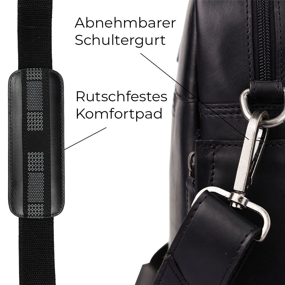 Gentlemen's Laptoptasche Slim - Notebooktasche aus Leder mit Schultergurt 14 & 16 Zoll, Echtleder, großes Hauptfach, Schultergurt, Geschenkverpackung