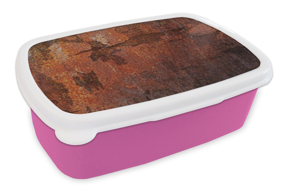 MuchoWow Retro Kunststoff Lunchbox - (2-tlg), Eisen, Mädchen, Kinder, Kunststoff, Brotbox - Snackbox, Brotdose rosa Erwachsene, für Rost