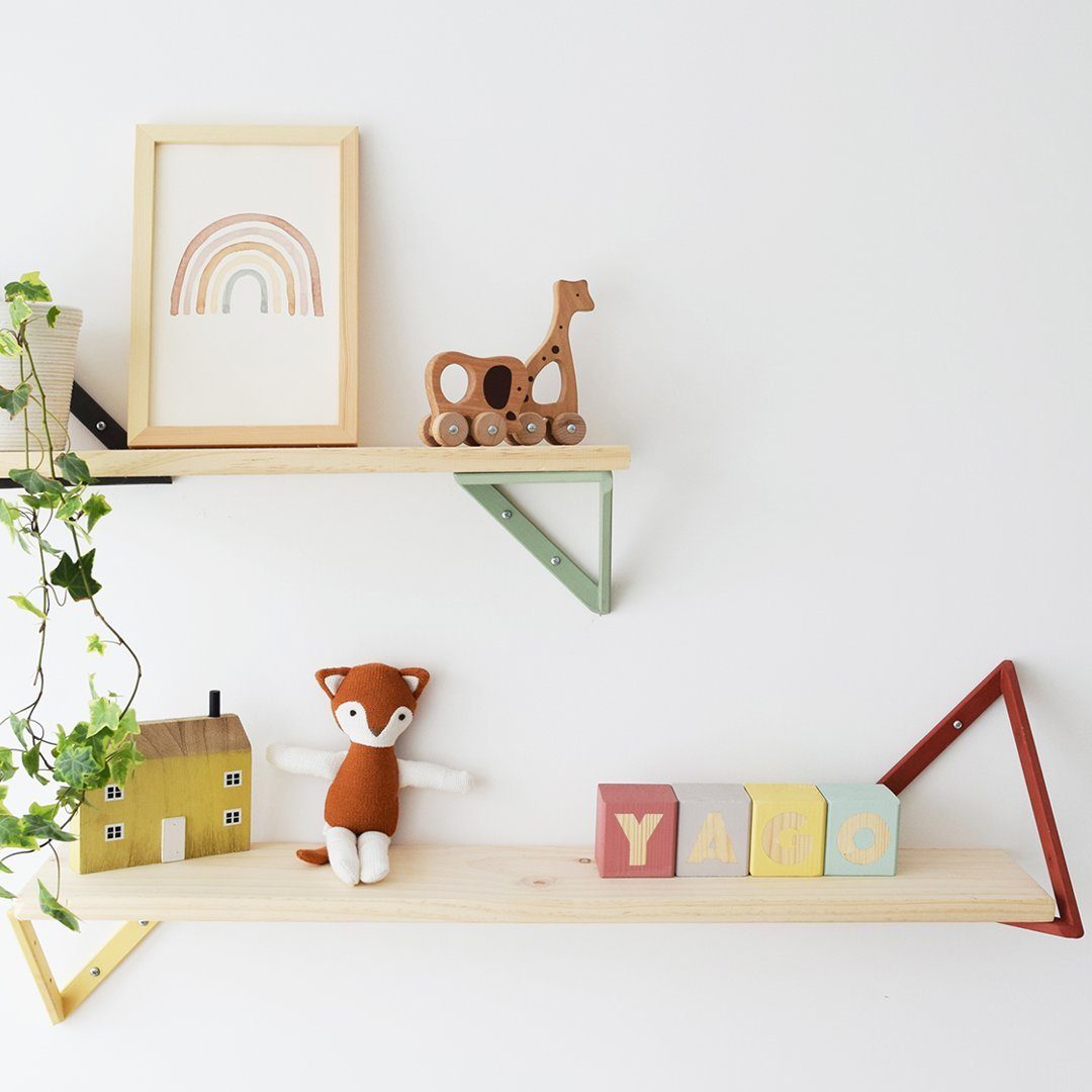 Astigarraga Kit Line Wandregal Triangel Regal-Set; Vollholz; dreieckige Regalhalter; Vollholzbrett, 3-tlg.