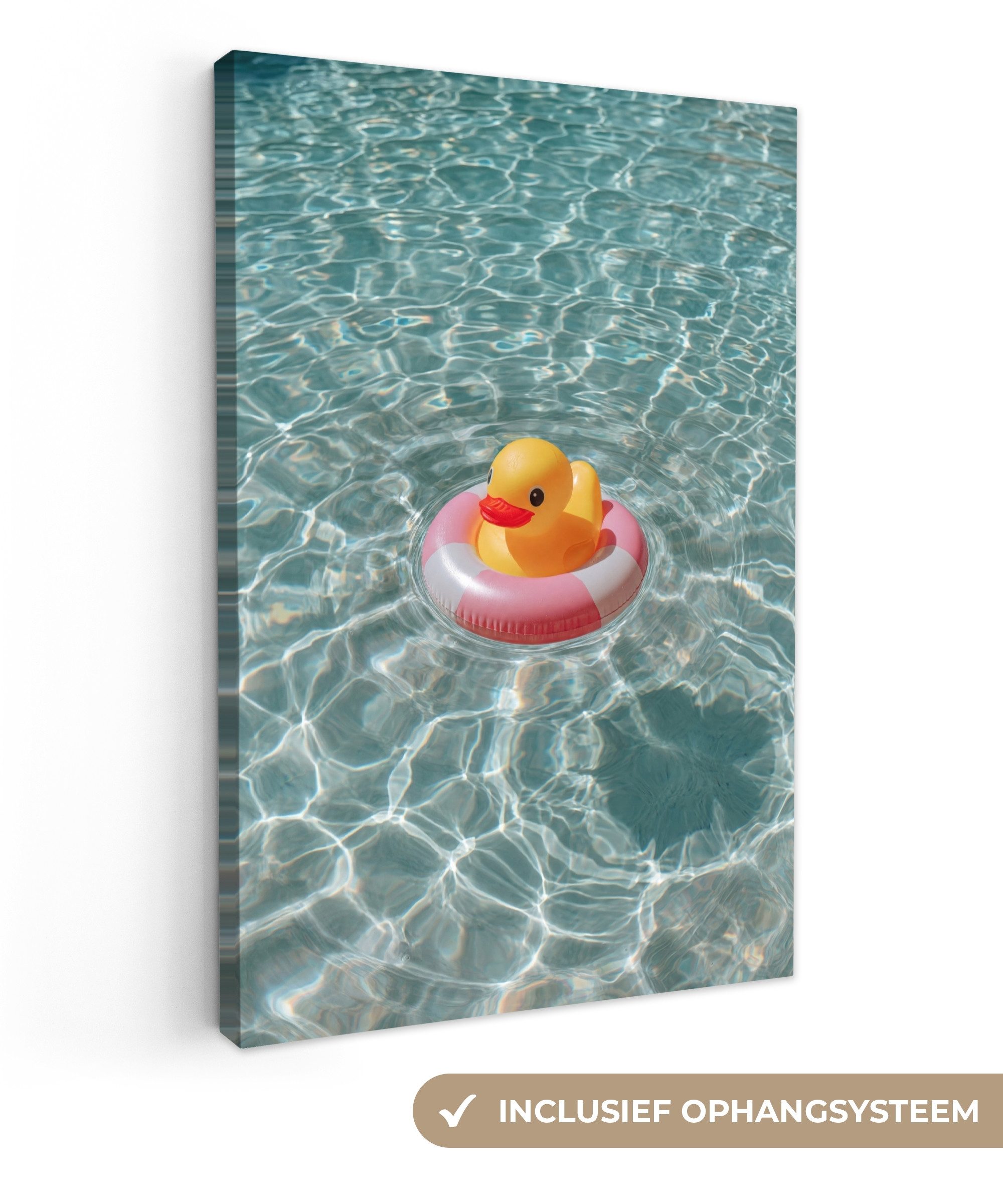 OneMillionCanvasses® Leinwandbild Gummi-Ente - Schwimmband - Gelb, Fotodruck (1 St), Leinwandbilder XXL für Wohnzimmer 90x140 cm