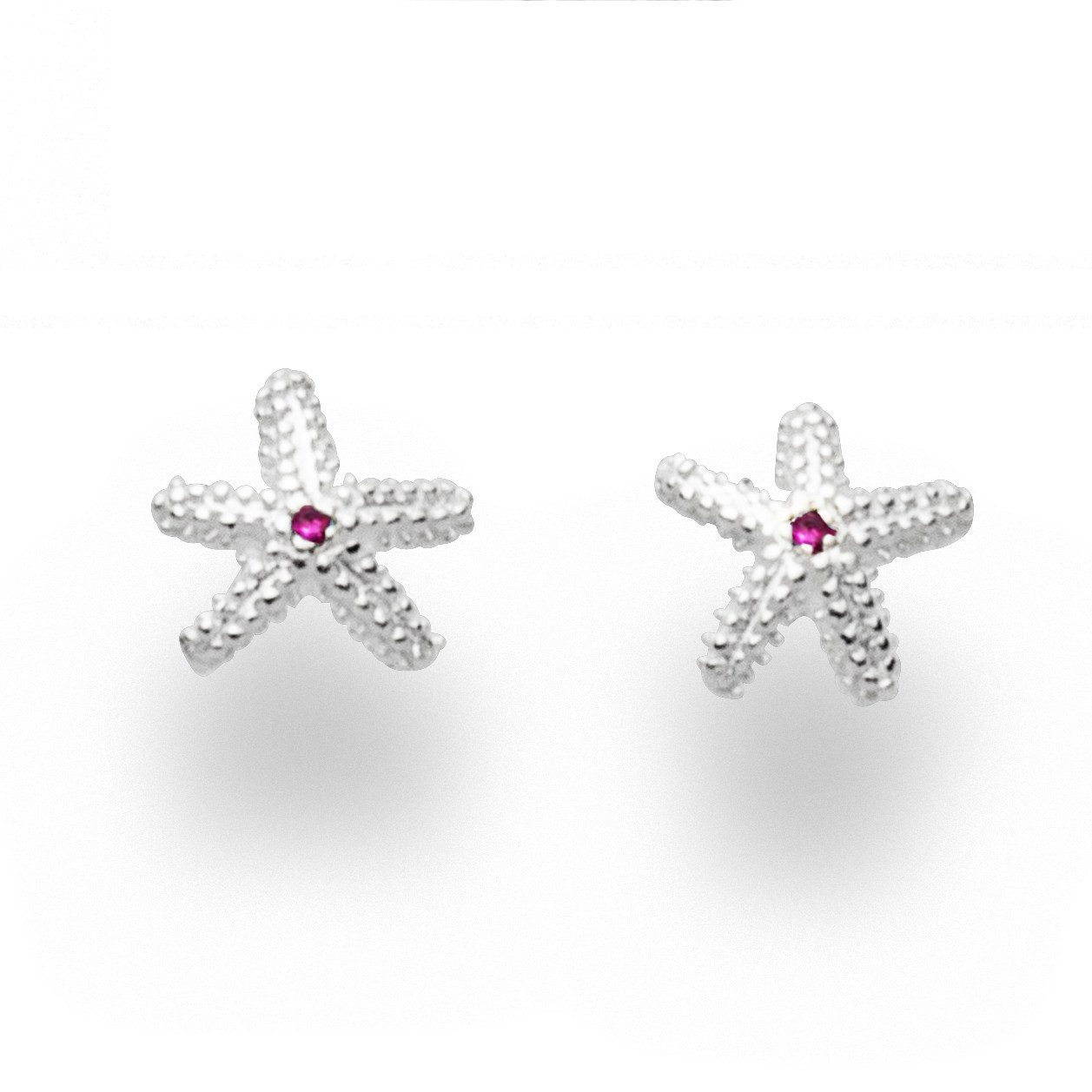 DUR Paar Ohrstecker O5687 – Seestern-Ohrringe aus 925er Silber mit pinken Zirkonia, 9 mm, Maritimer Ohrschmuck mit sommerlichem Glanz