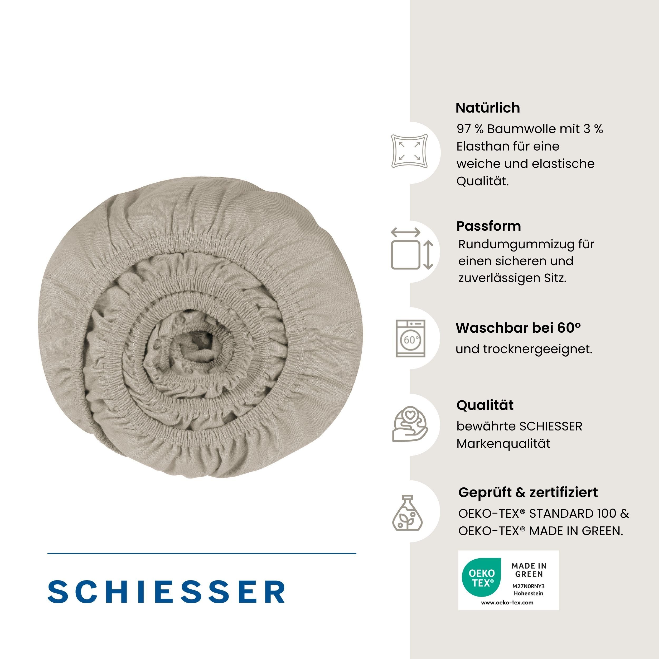 Schiesser Spannbettlaken Elli aus weicher Baumwolle mit Elasthananteil für flexiblen Sitz, Jersey-Elasthan, Gummizug: rundum, (1 Stück), für hohe Matratzen und  – Bild 2 von 5