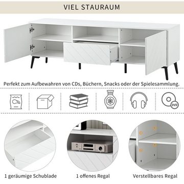 Odikalo TV-Schrank TV-Ständer Sideboard 2 Türen 2 Schubladen Trennwänden Metallfüße Weiß