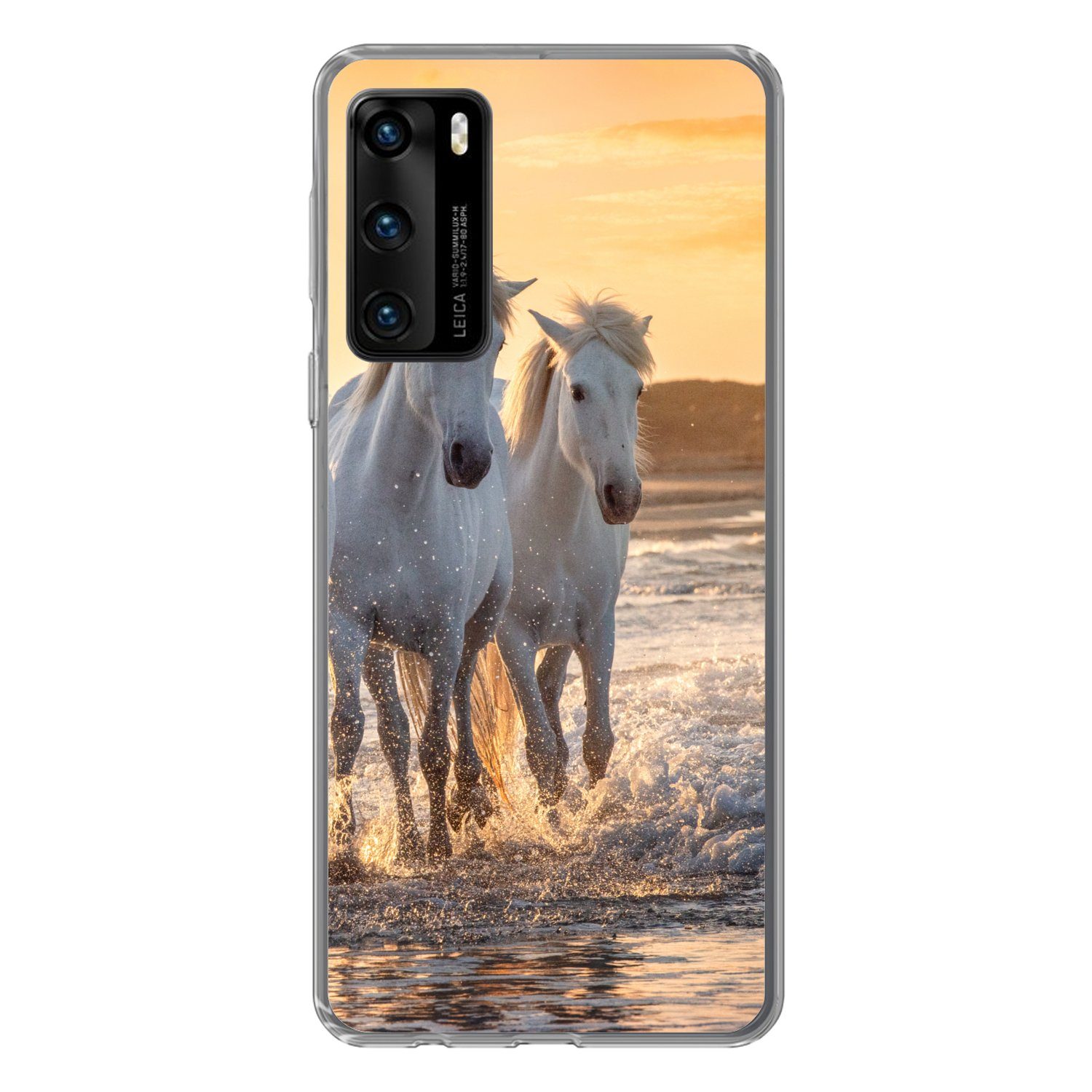 MuchoWow Handyhülle für Huawei P40 Pferde - Wasser - Strand - Tiere, Handy Case, Silikon, Bumper Case Dünn