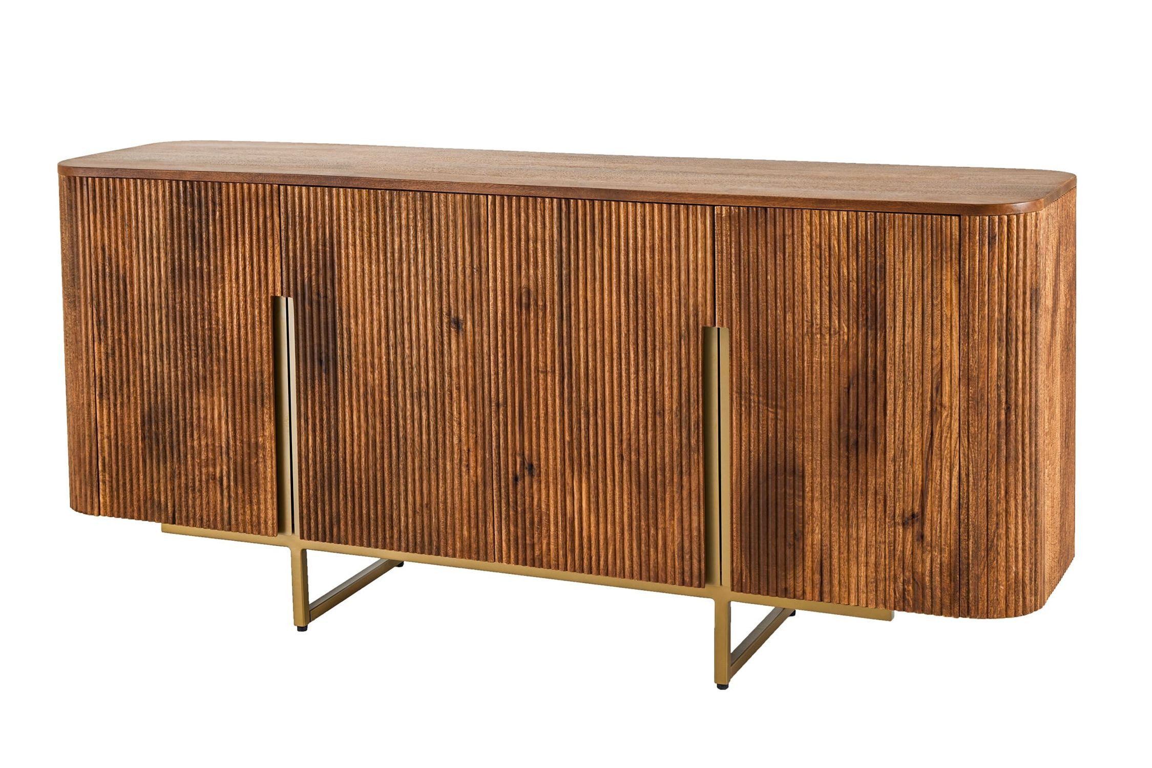 Licht-Erlebnisse Kommode ANTONIO, Mangoholz Metall 160 x 75 cm Art Déco Lamellen Design