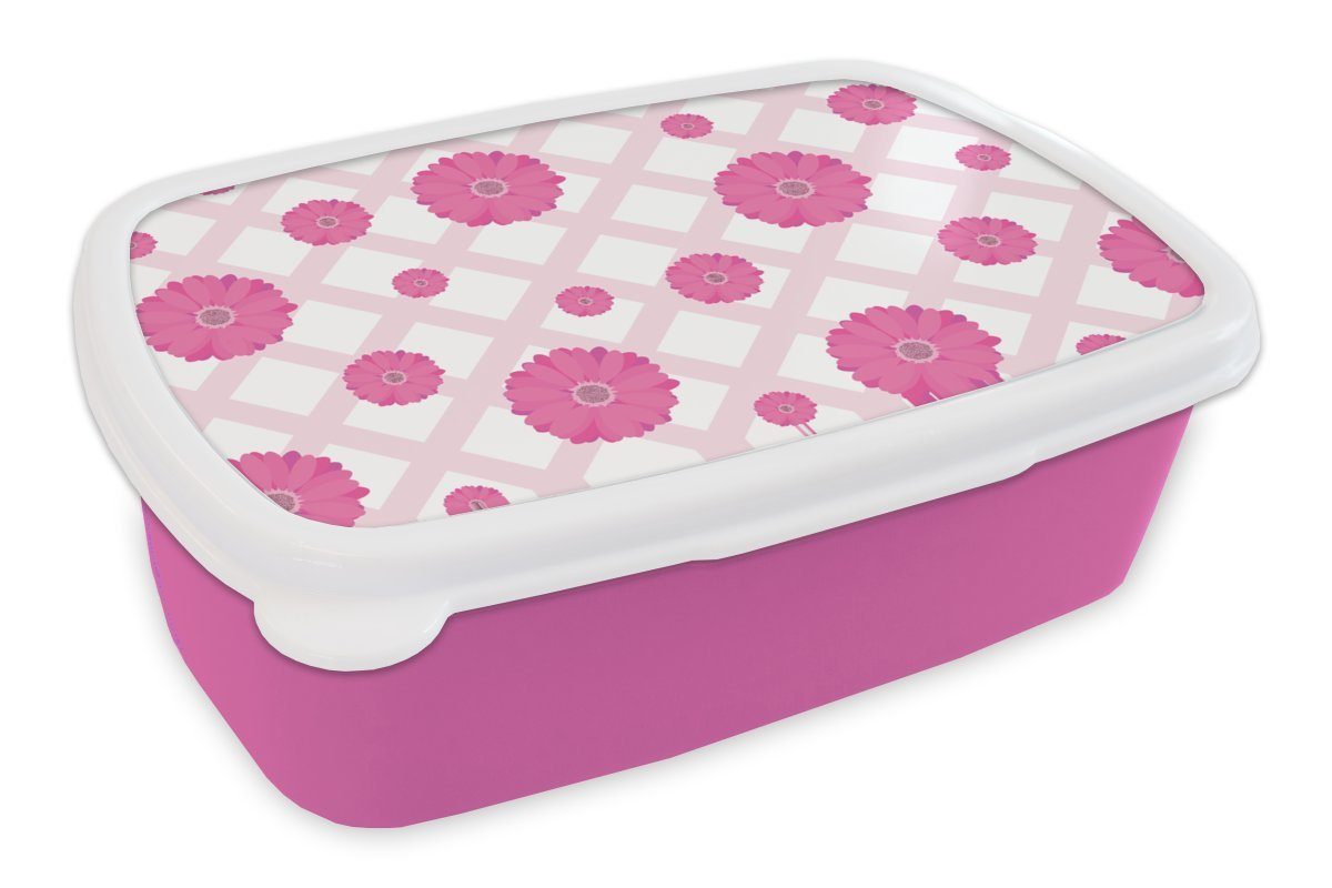 MuchoWow Lunchbox Blumen - Muster - Pastell, Kunststoff, (2-tlg), Brotbox für Erwachsene, Brotdose Kinder, Snackbox, Mädchen, Kunststoff rosa