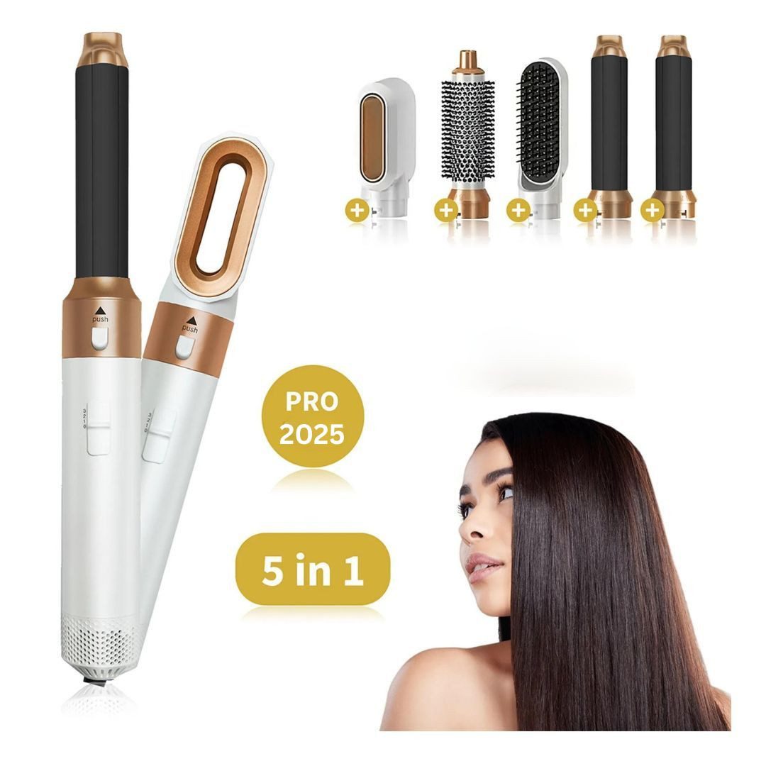 BELLABEAUTY Warmluftbürste Haarstyler, Haartrockner, Airstyler, 5 in 1 Haarstyler, Föhnbürste mit 5 Aufsätzen, Hochwertige Verarbeitung