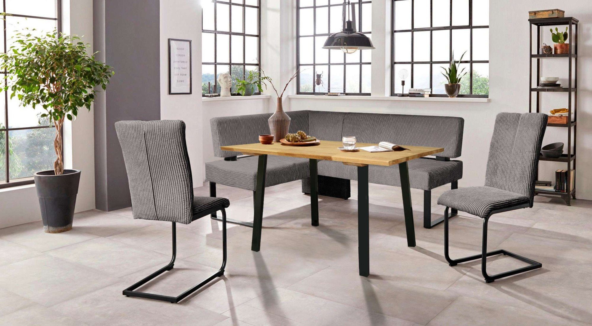 OTTO home Eckbankgruppe Oliver, (Set, 4-tlg., 4-tlg), Eckbank mit Wellenunterfederung im Sitz, Tisch Massiv Eiche