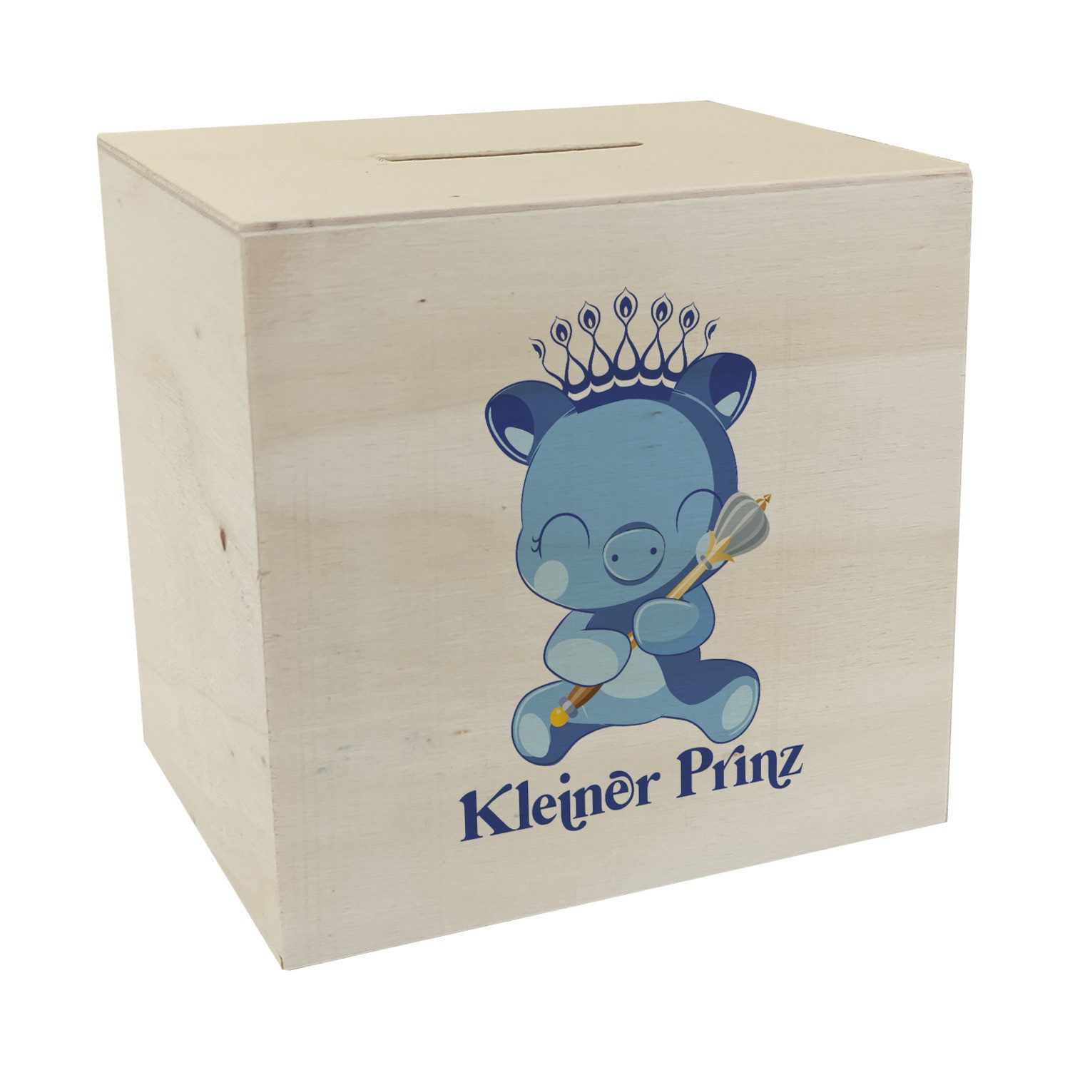 Spardose Kleiner Prinz Spardose aus Holz mit niedlichem Schweinchen