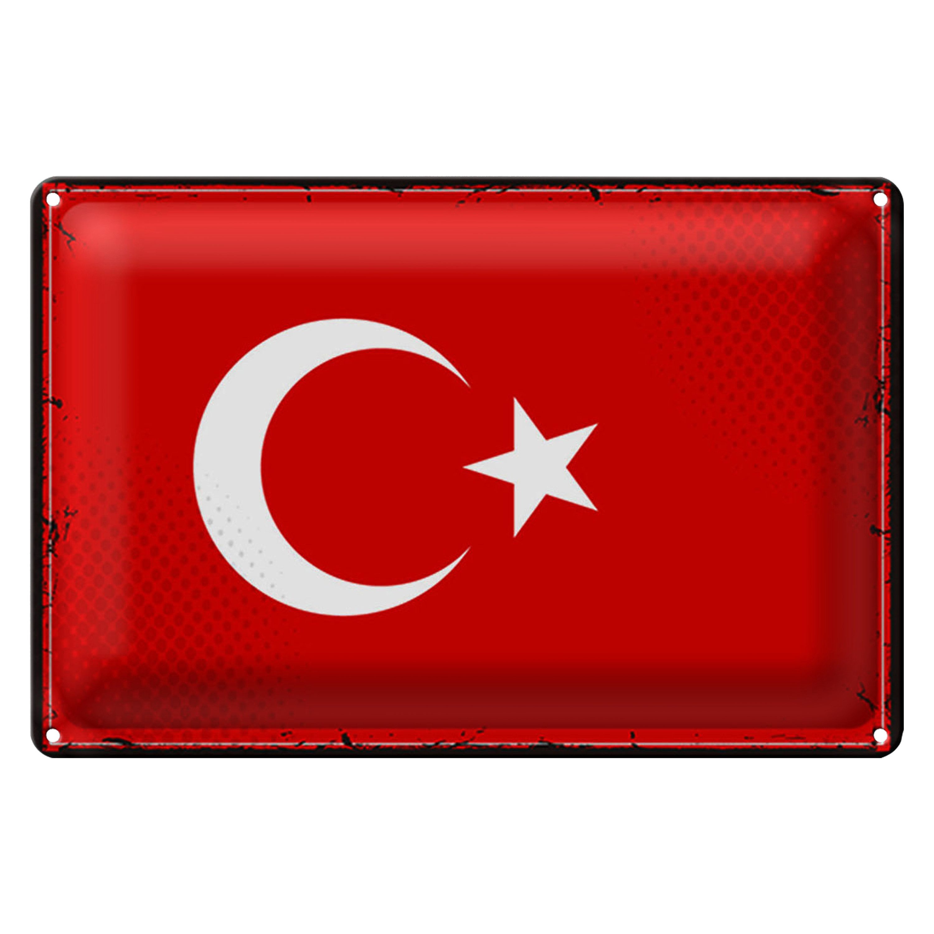 Roomando Metallschild Blechschild Flagge Türkei 30x20cm Retro Flag of Turkey