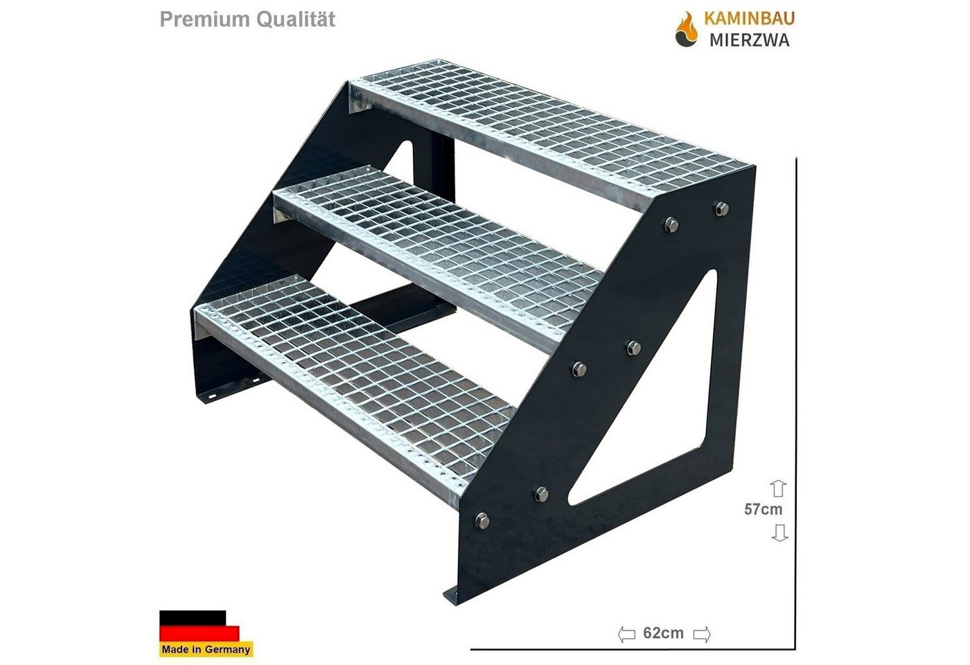 Thumbnail - Kaminbau Mierzwa Außentreppe Premium Treppe Anthrazit mit oder ohne Geländer, für Geschosshöhen bis 57.00 cm, Stufen Git...