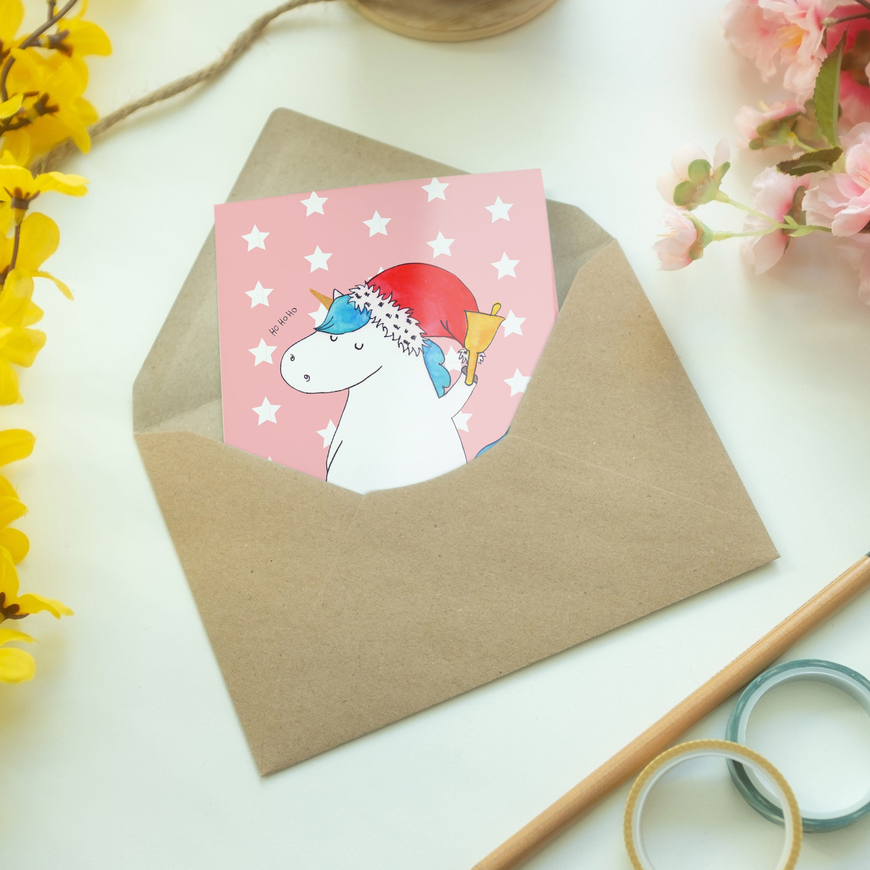 Weihnachtsmann - Einhorn Mrs. Rot Hochzeitskarte, Geschenk, Mr. - Grußkarte Einl Panda Pastell &