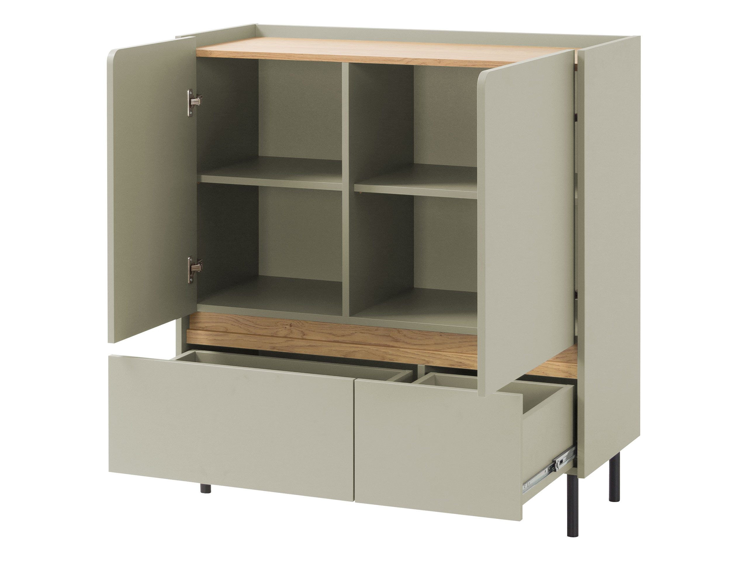 MIRJAN24 Kommode Luca LC09 (mit zwei Drehtüren und zwei Schubleden), Kugelgleitschienen, Metallfüße