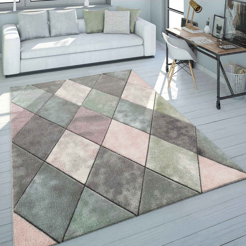 Teppich Lara 238, Paco Home, rechteckig, Höhe: 16 mm, Kurzflor, Pastell-Farben, handgefertigter Konturenschnitt