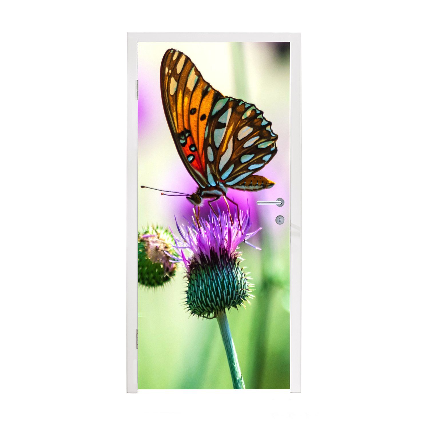 MuchoWow Türtapete Schmetterling - Blumen - Insekten, Matt, bedruckt, (1 St), Fototapete für Tür, Türaufkleber, 75x205 cm
