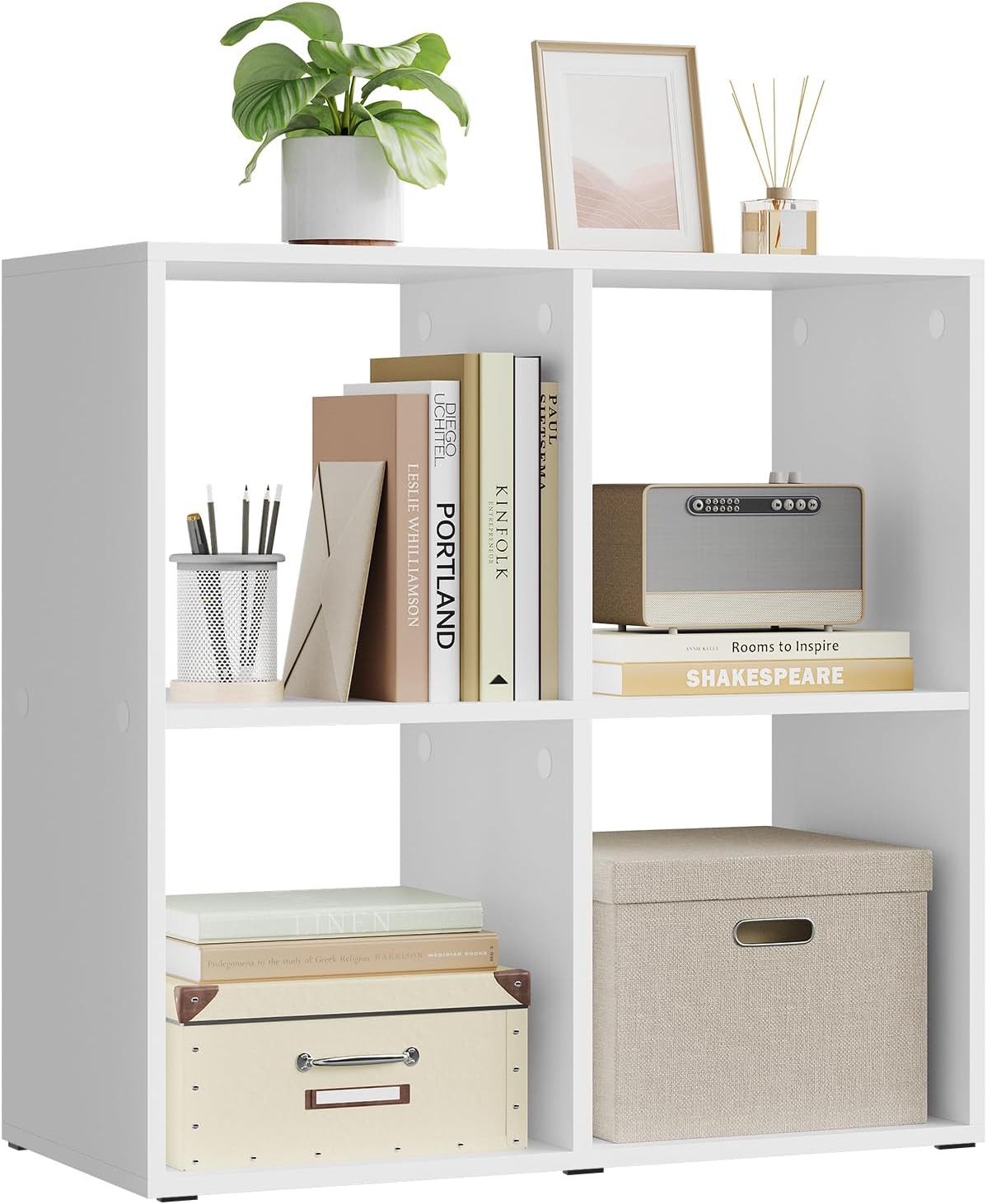 Woltu Bücherregal, weiß, 4 offene Fächer, Würfelregal Standregal klein günstig online kaufen