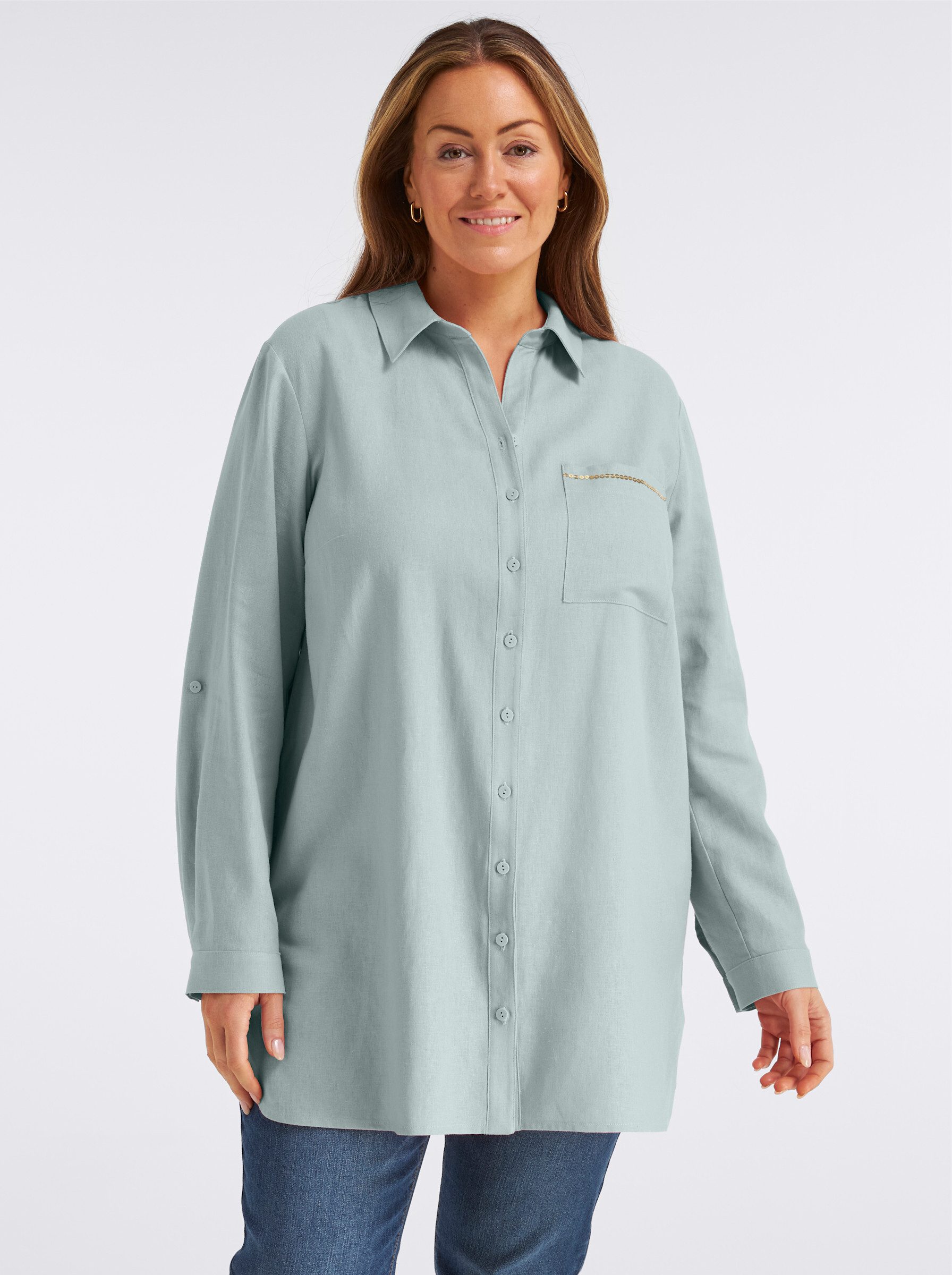 Klassische Bluse Leinenbluse Langarm