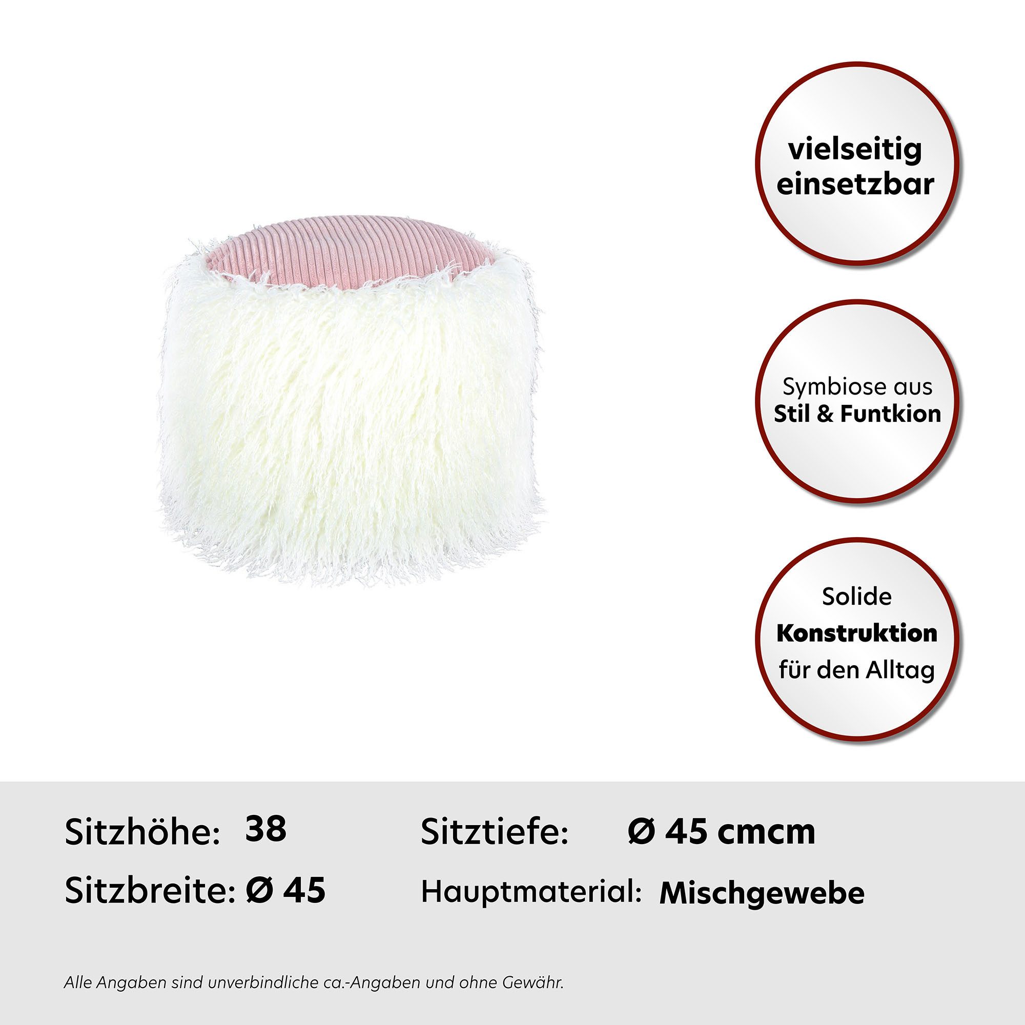 Kayoom Pouf Fellpouf Bobtail 125, Fellhocker in zweifarbigem Design (1-St), modern, dekorativ, kindersicherer Reißverschluss an der Unterseite