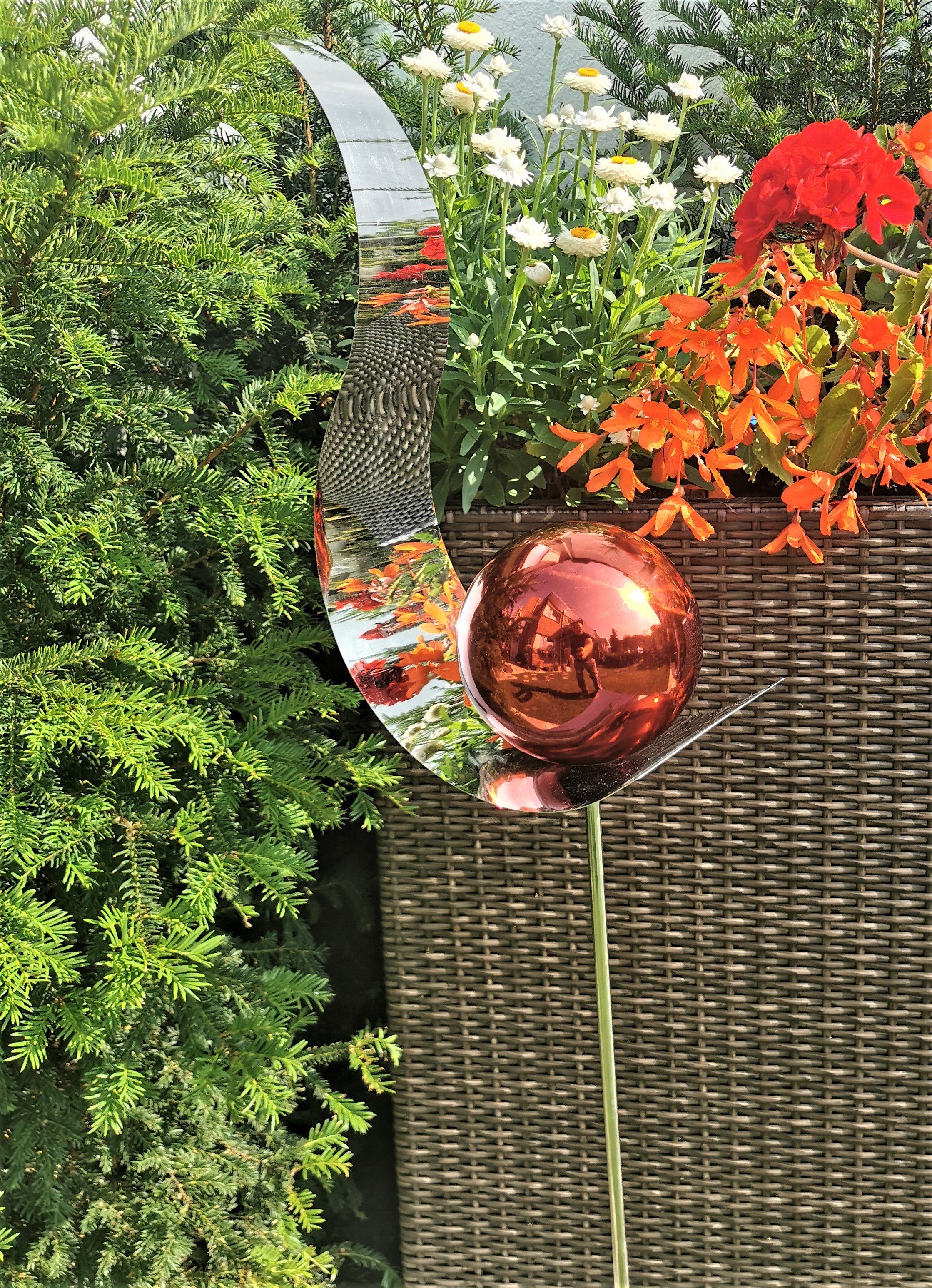 Jürgen Bocker Garten-Skulptur „Flamme“ – 146 Cm Hoch, Edelstahl Poliert Mit Granit-Sockel – Gartenstecker, Beet- Oder Kübeldekoration
